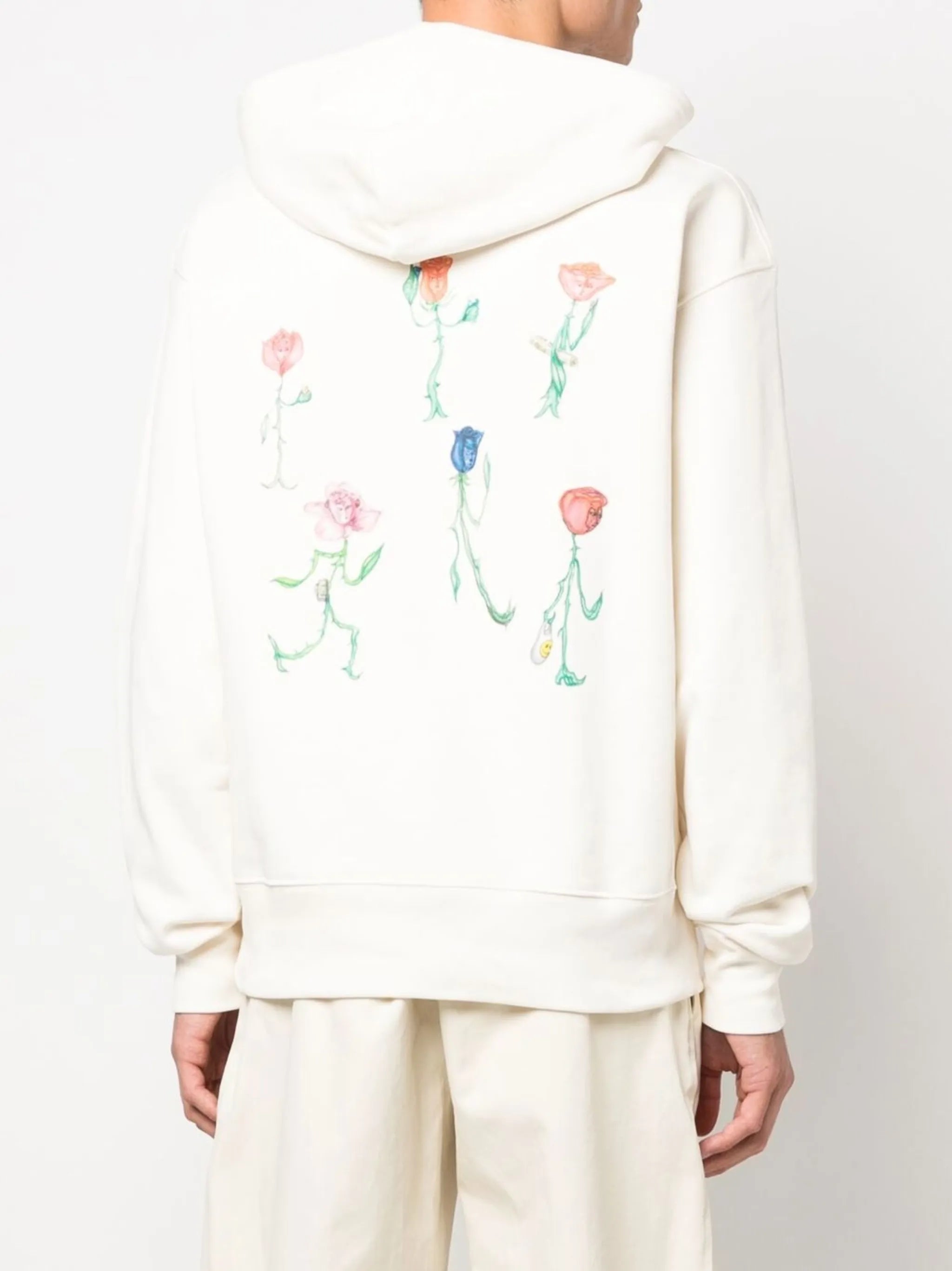 flower-print drawstring hoodie
