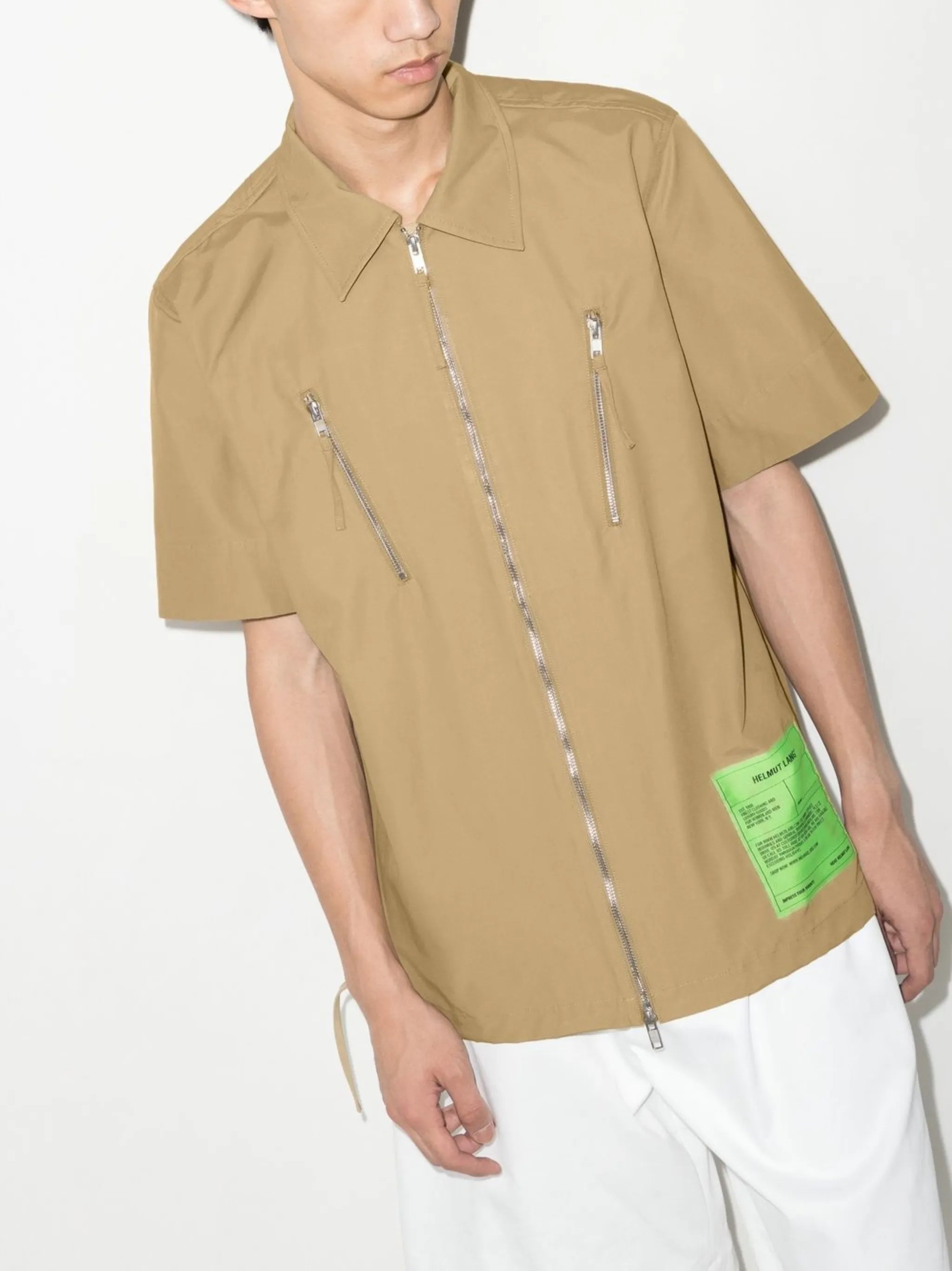 logo-patch zip-fastening shirt