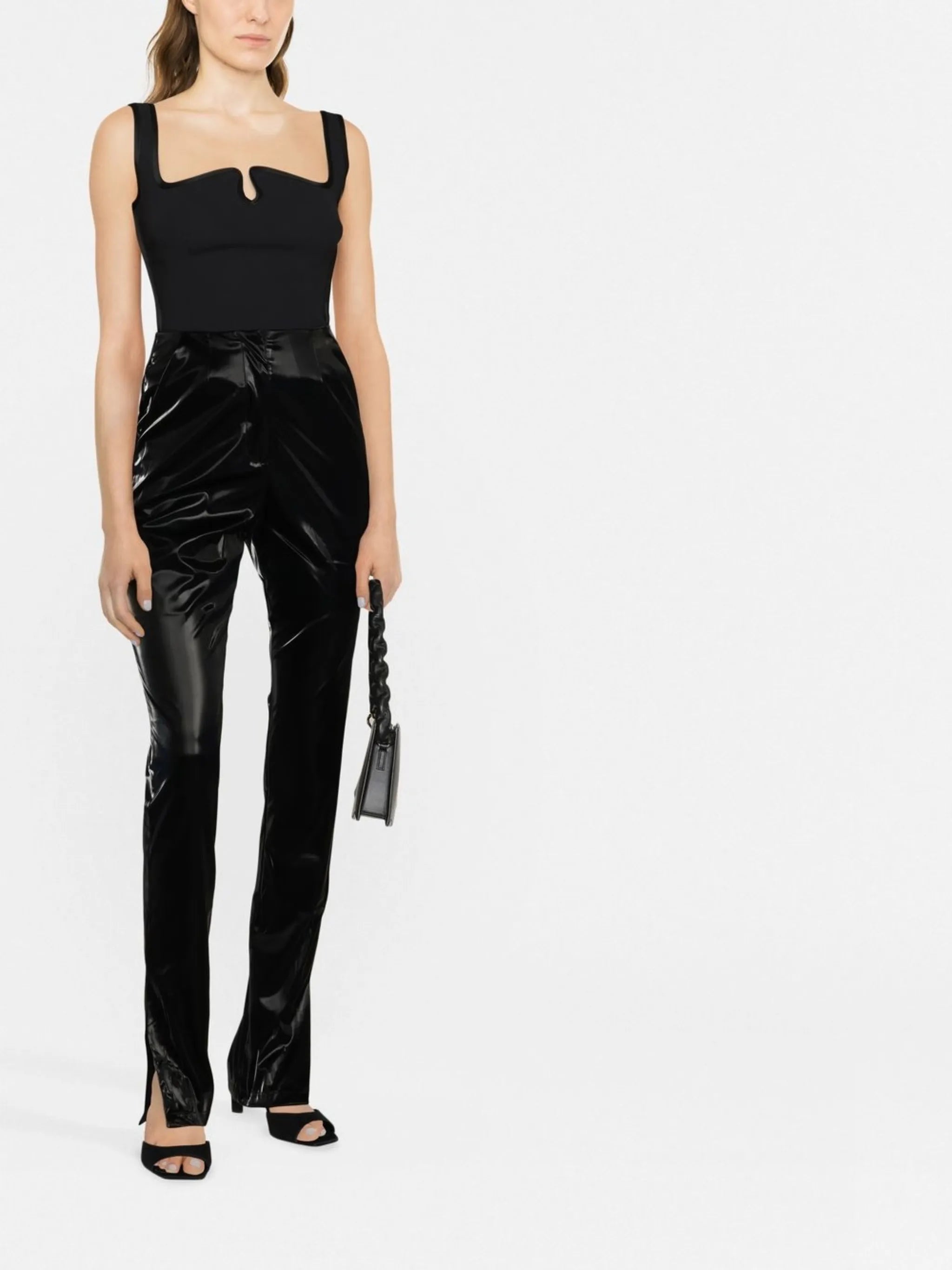 high-shine split-hem trousers