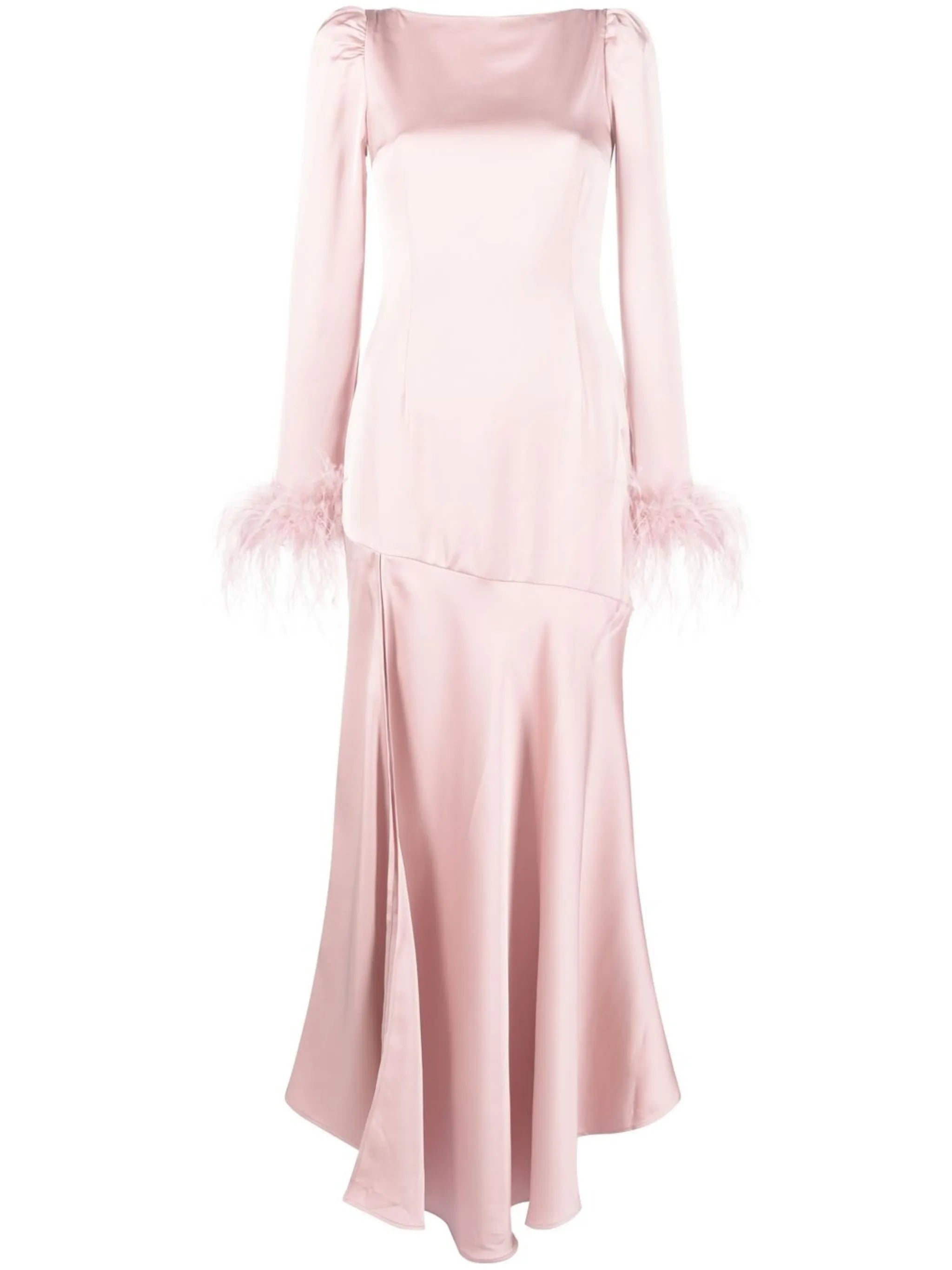 feather-trim long-sleeve dress