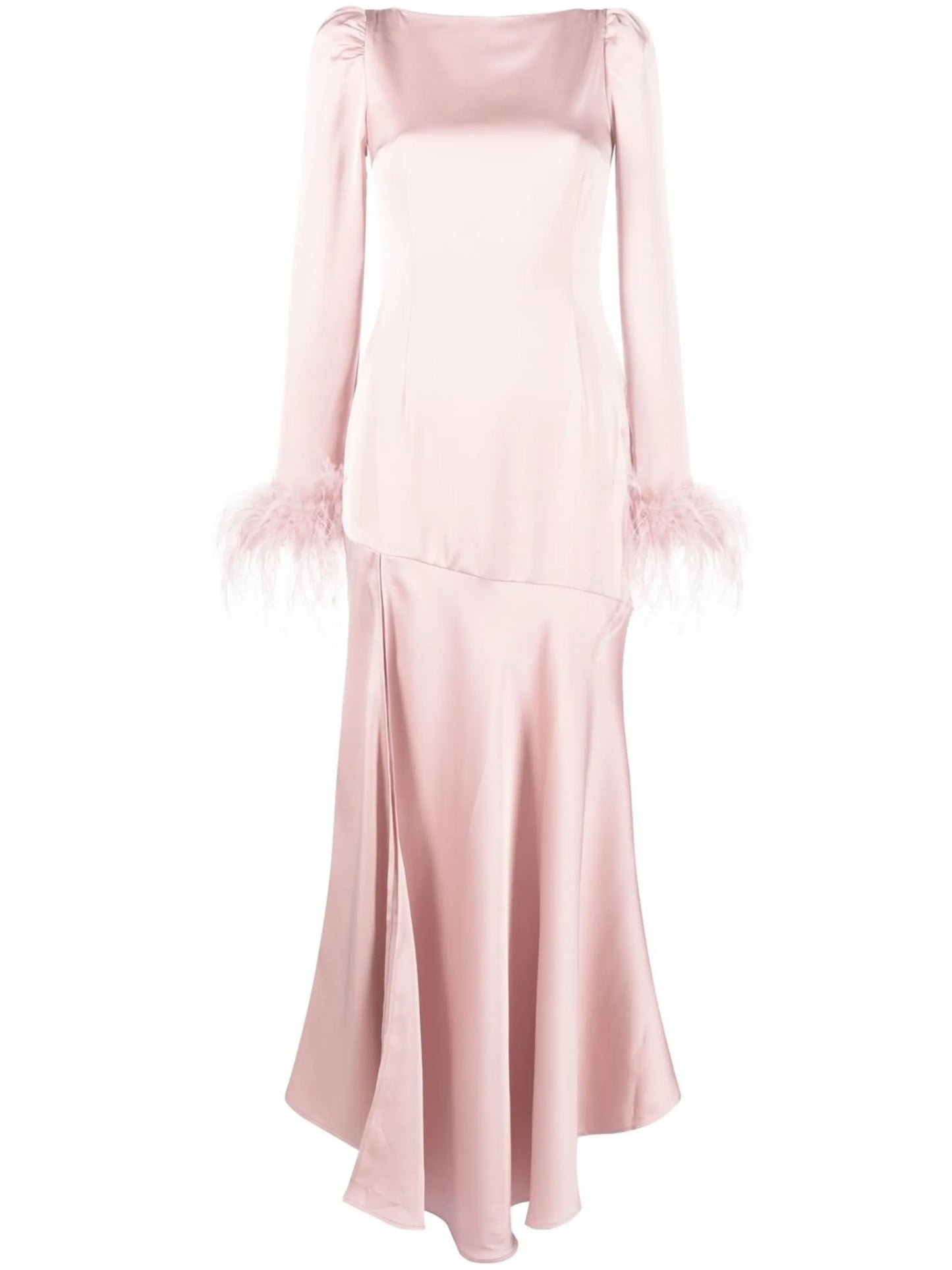 feather-trim long-sleeve dress