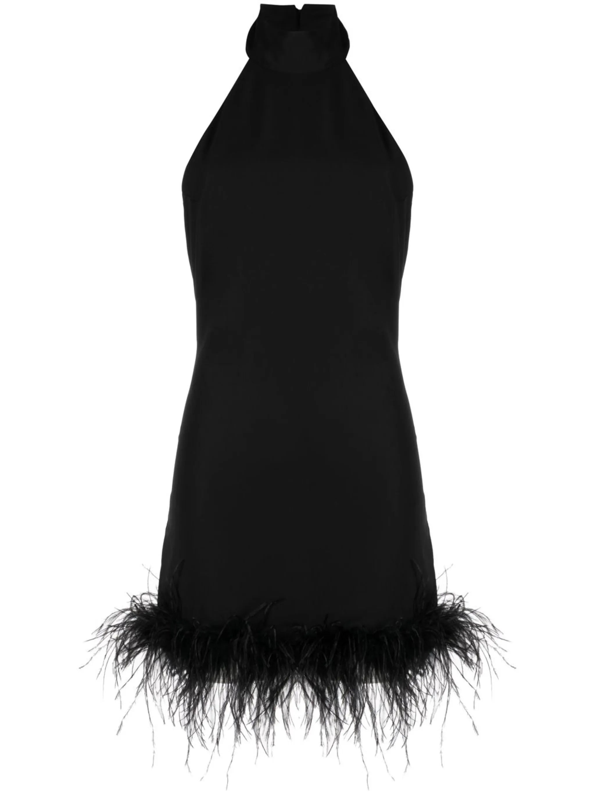 Fuego feather-trim halterneck dress