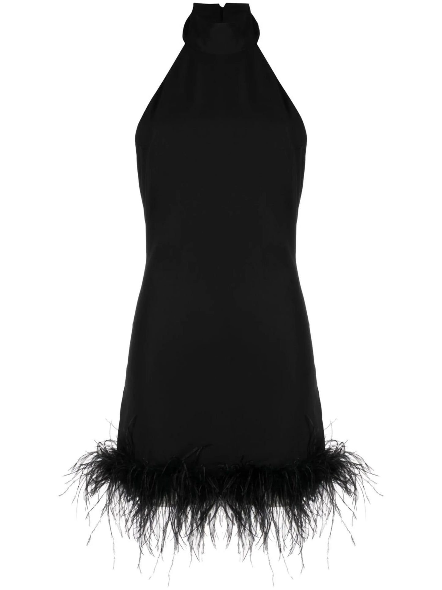 Fuego feather-trim halterneck dress