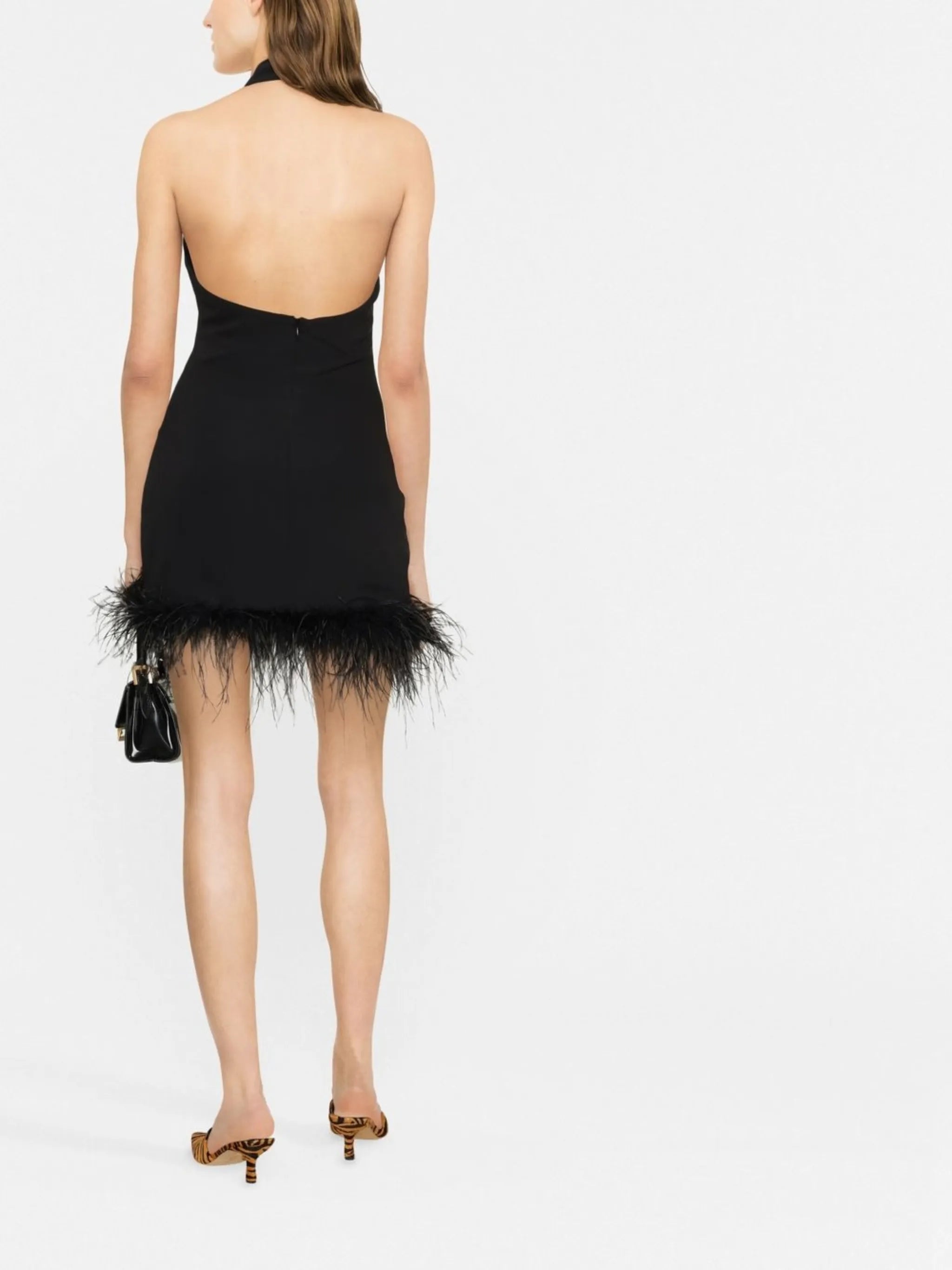 Fuego feather-trim halterneck dress