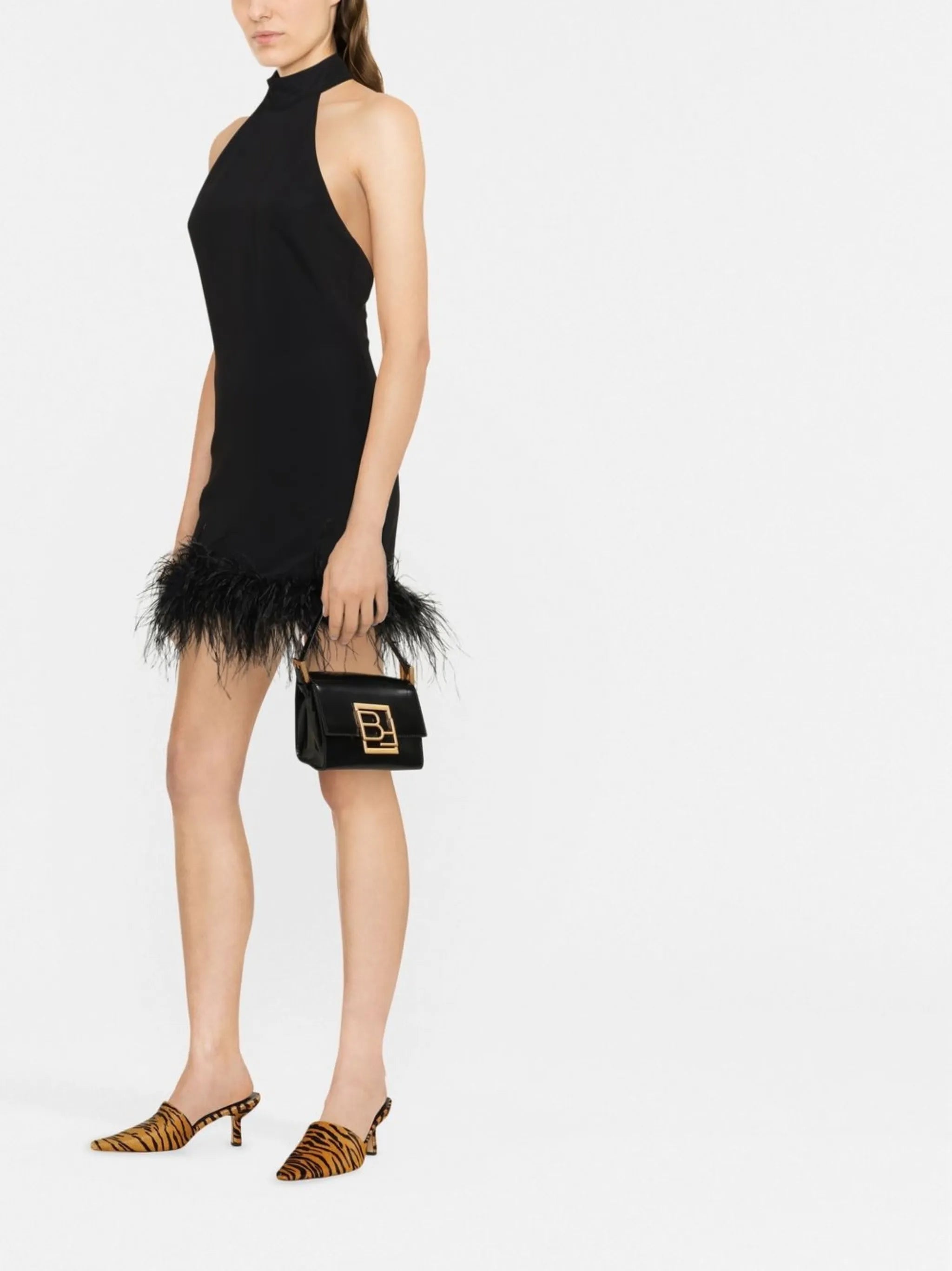 Fuego feather-trim halterneck dress