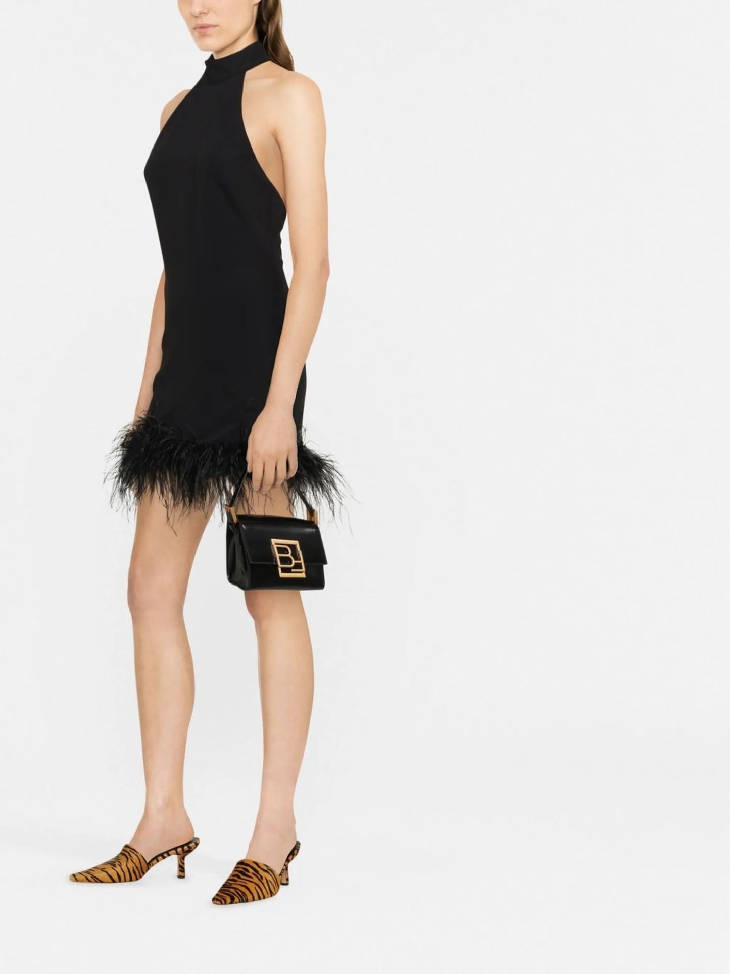 Fuego feather-trim halterneck dress