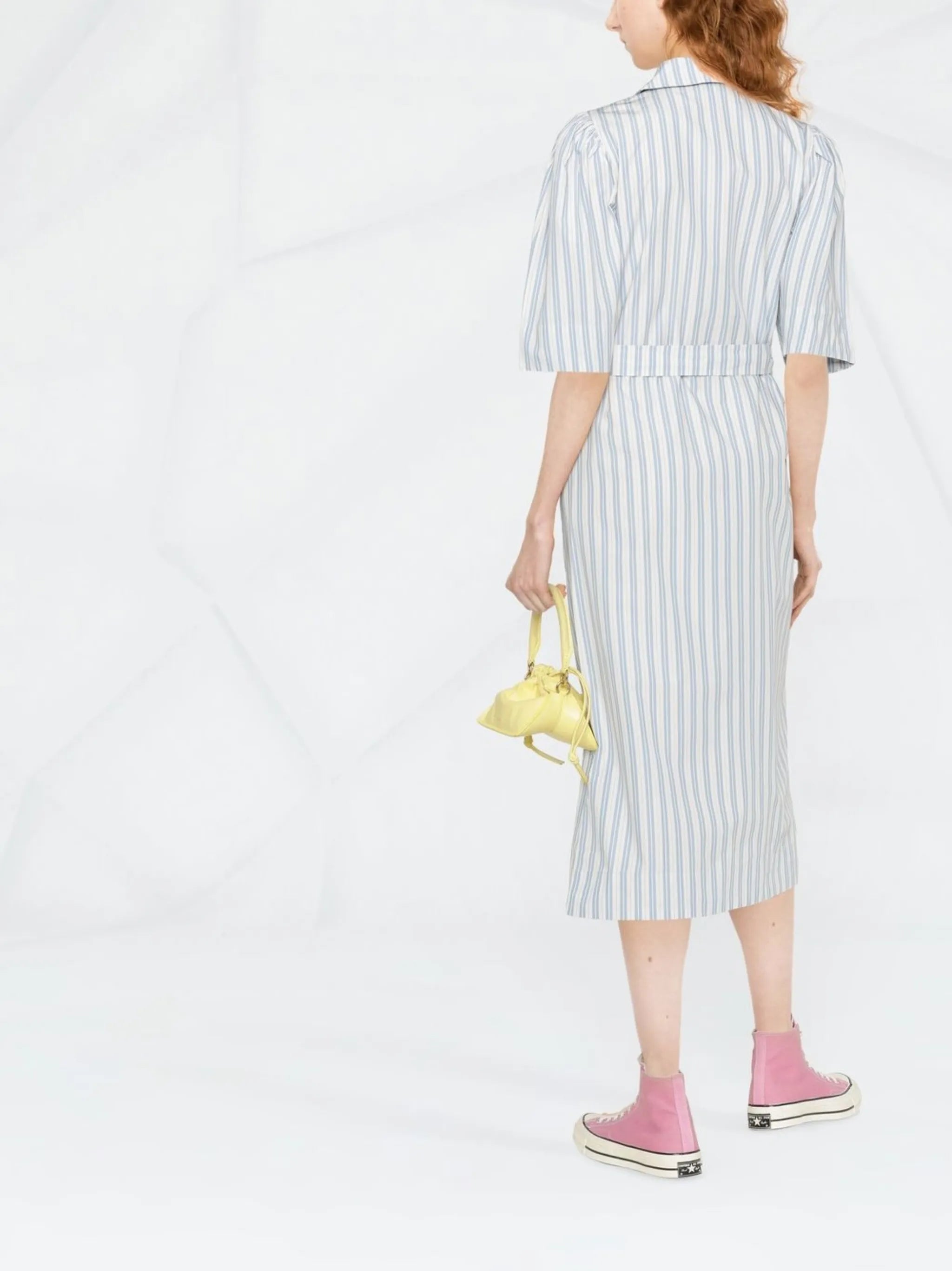 striped wrap midi dress