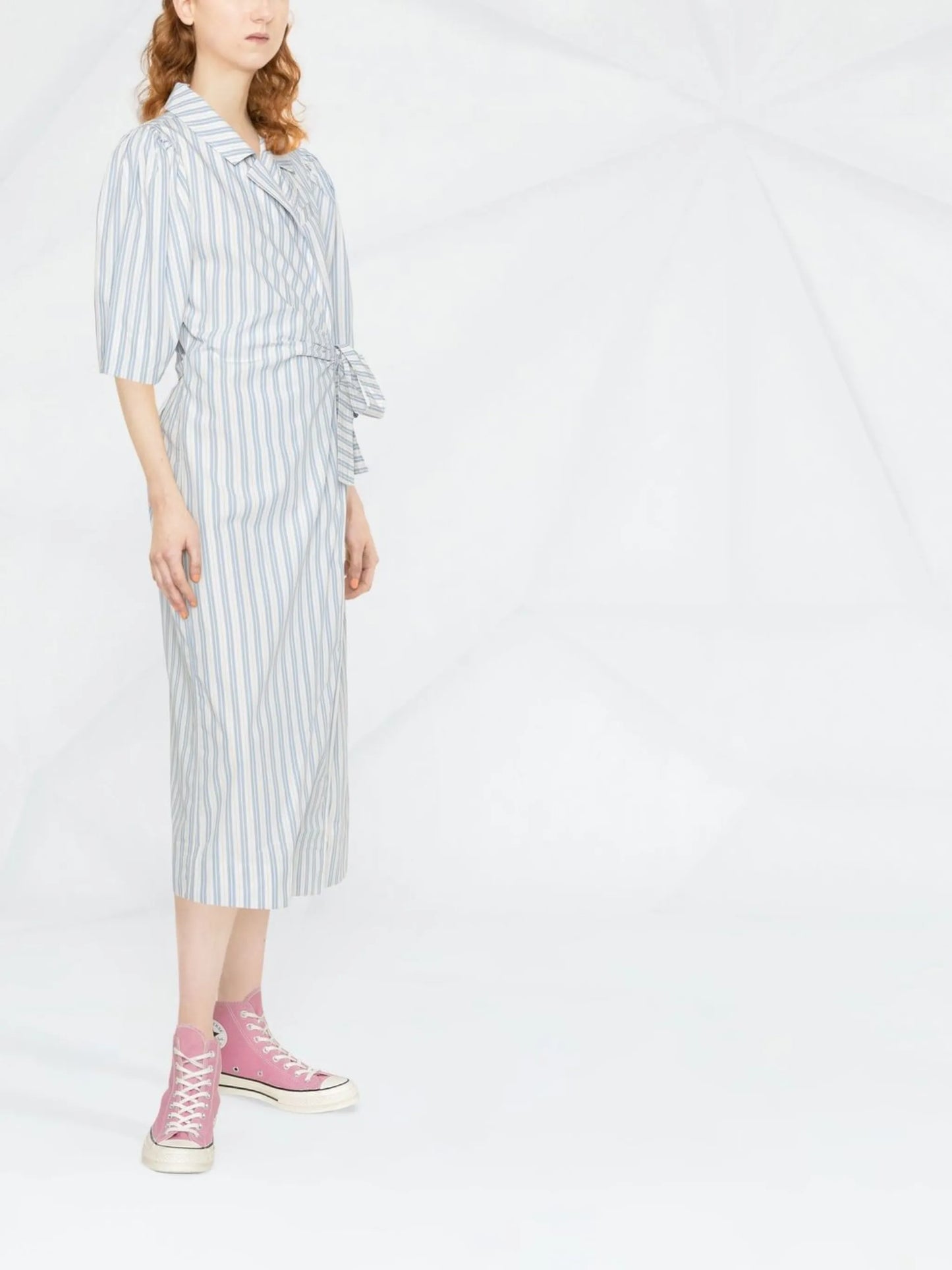 striped wrap midi dress