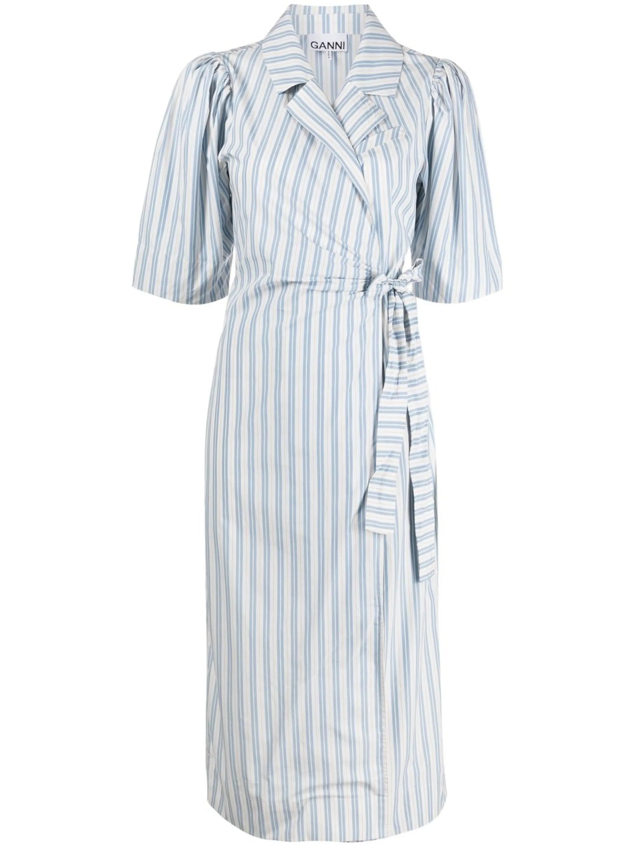 striped wrap midi dress