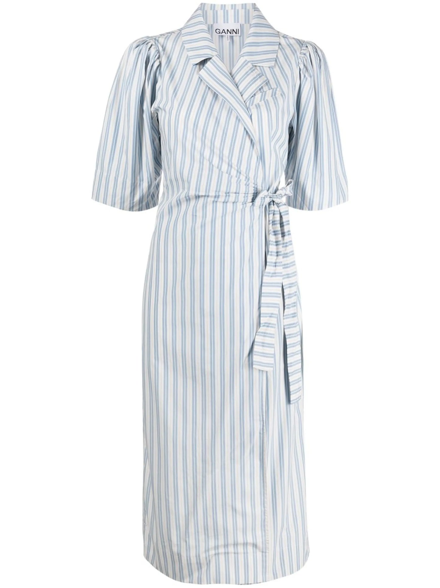 striped wrap midi dress