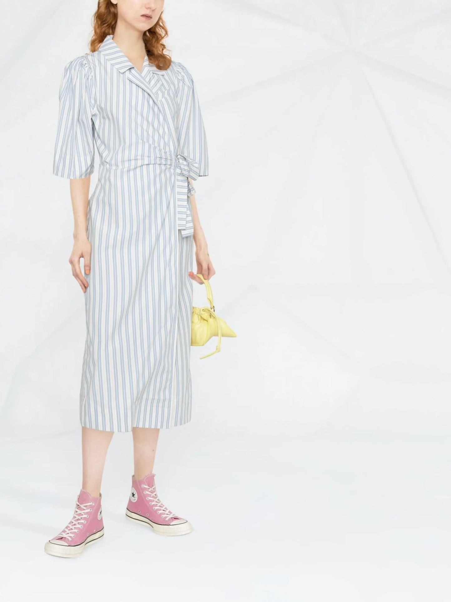 striped wrap midi dress