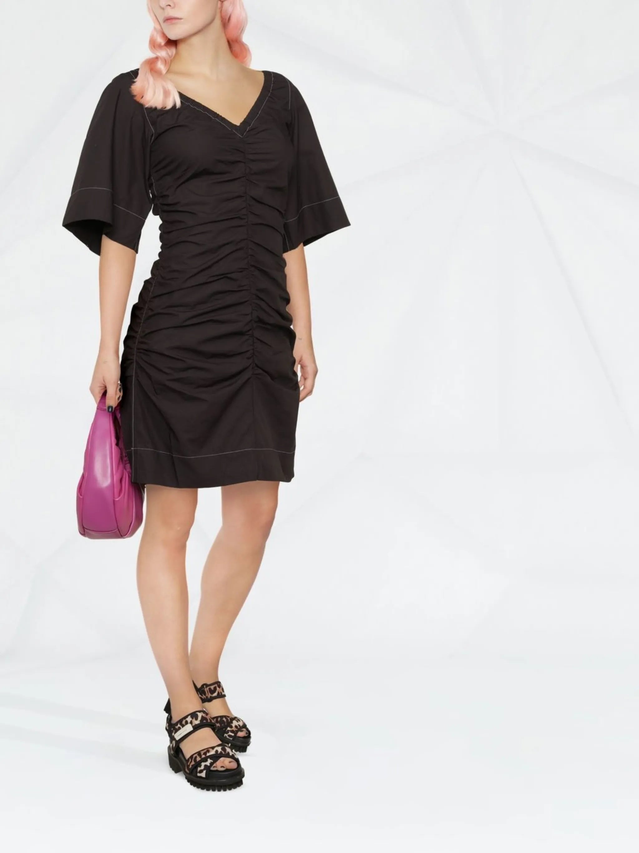 ruched V-neck mini dress
