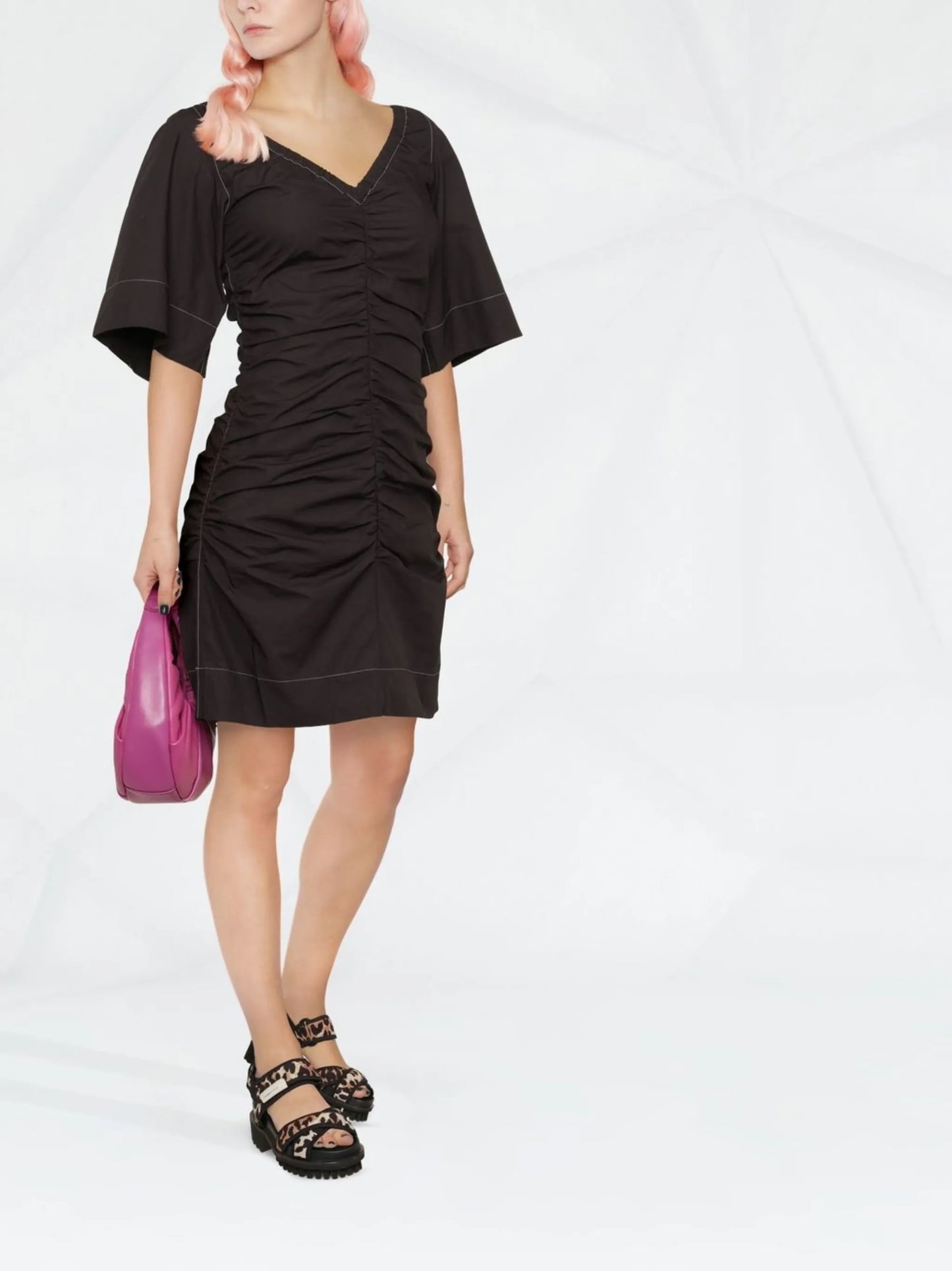 ruched V-neck mini dress