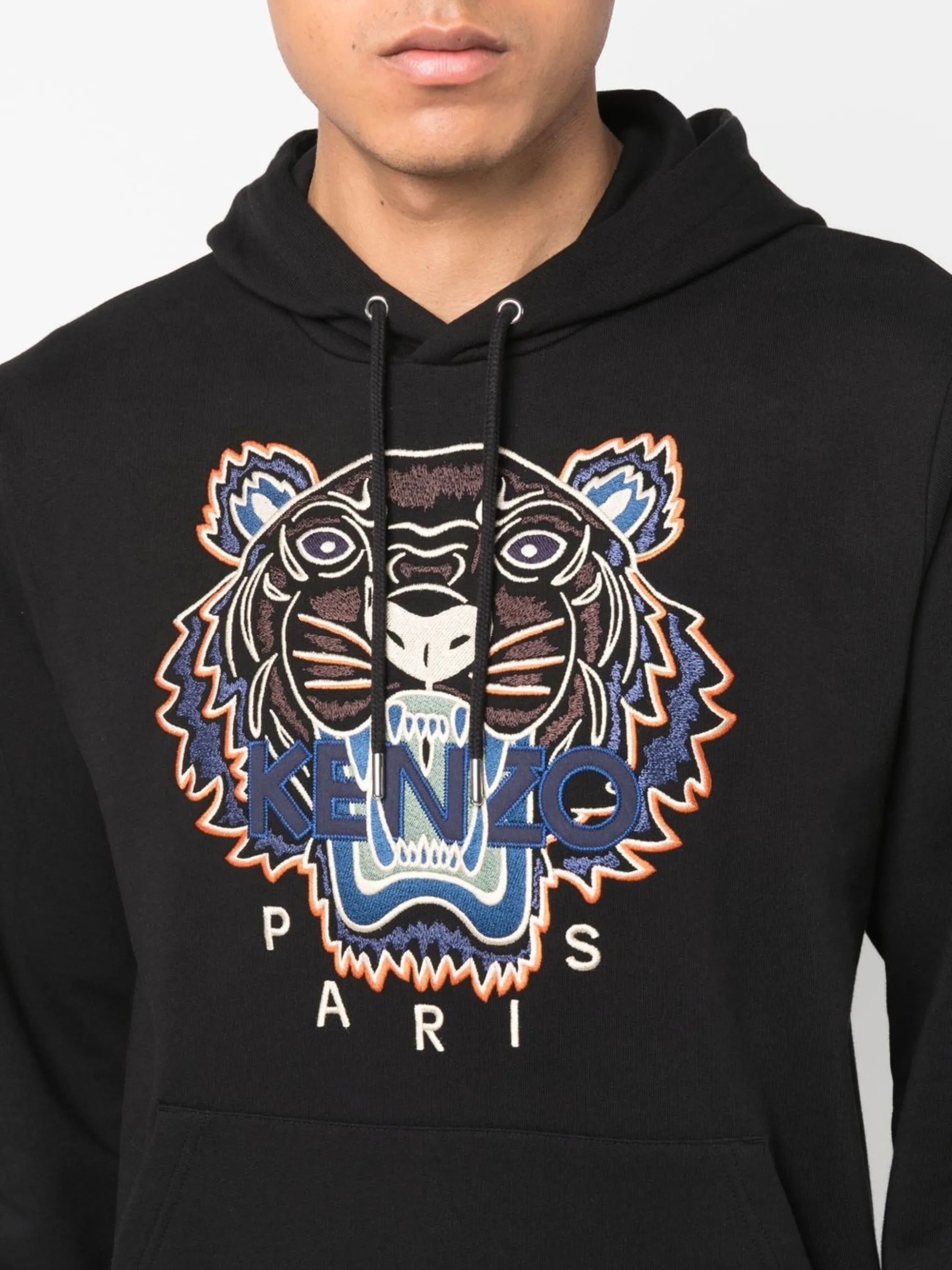 Tiger-embroidered organic cotton hoodie