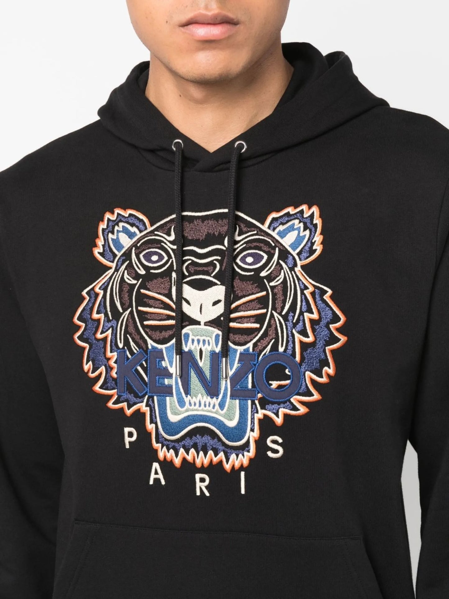 Tiger-embroidered organic cotton hoodie