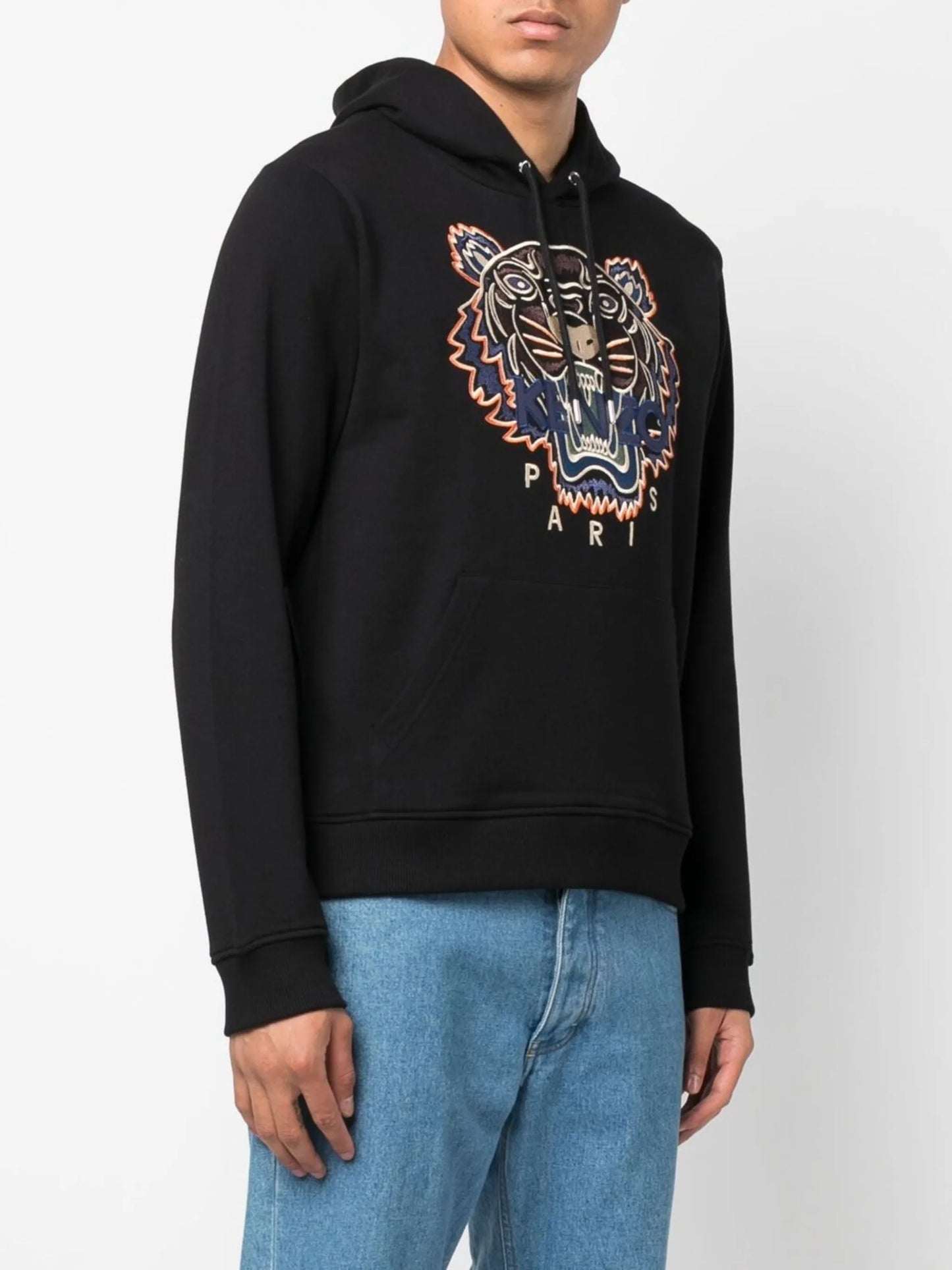 Tiger-embroidered organic cotton hoodie