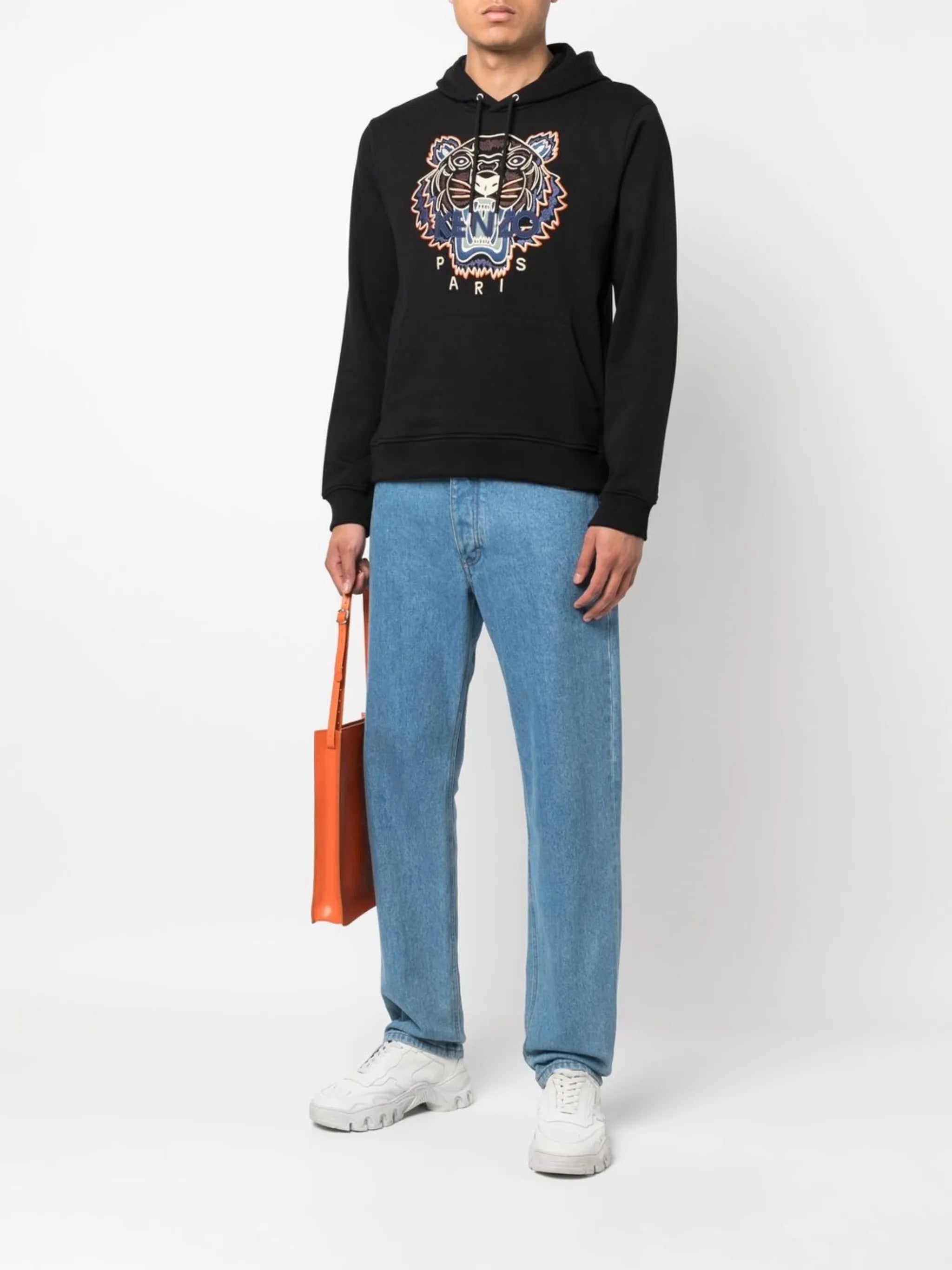 Tiger-embroidered organic cotton hoodie