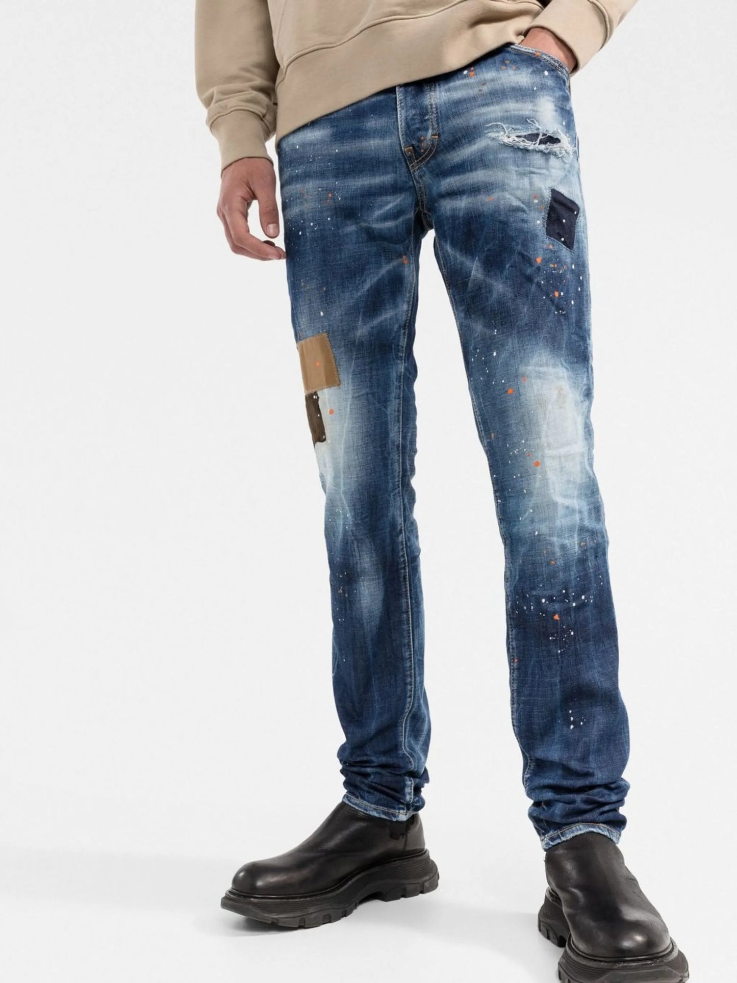 paint splatter slim-cut jeans