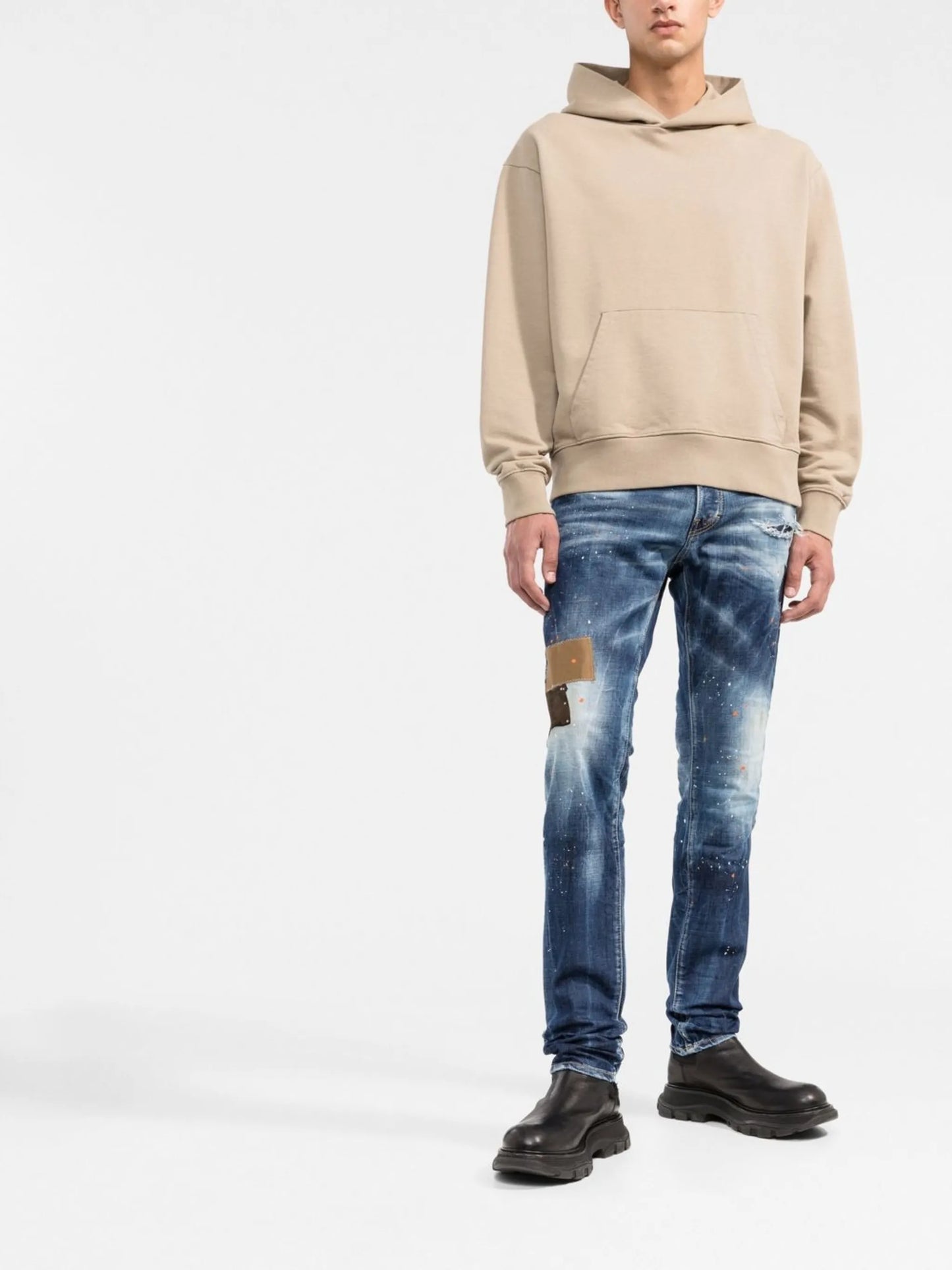 paint splatter slim-cut jeans