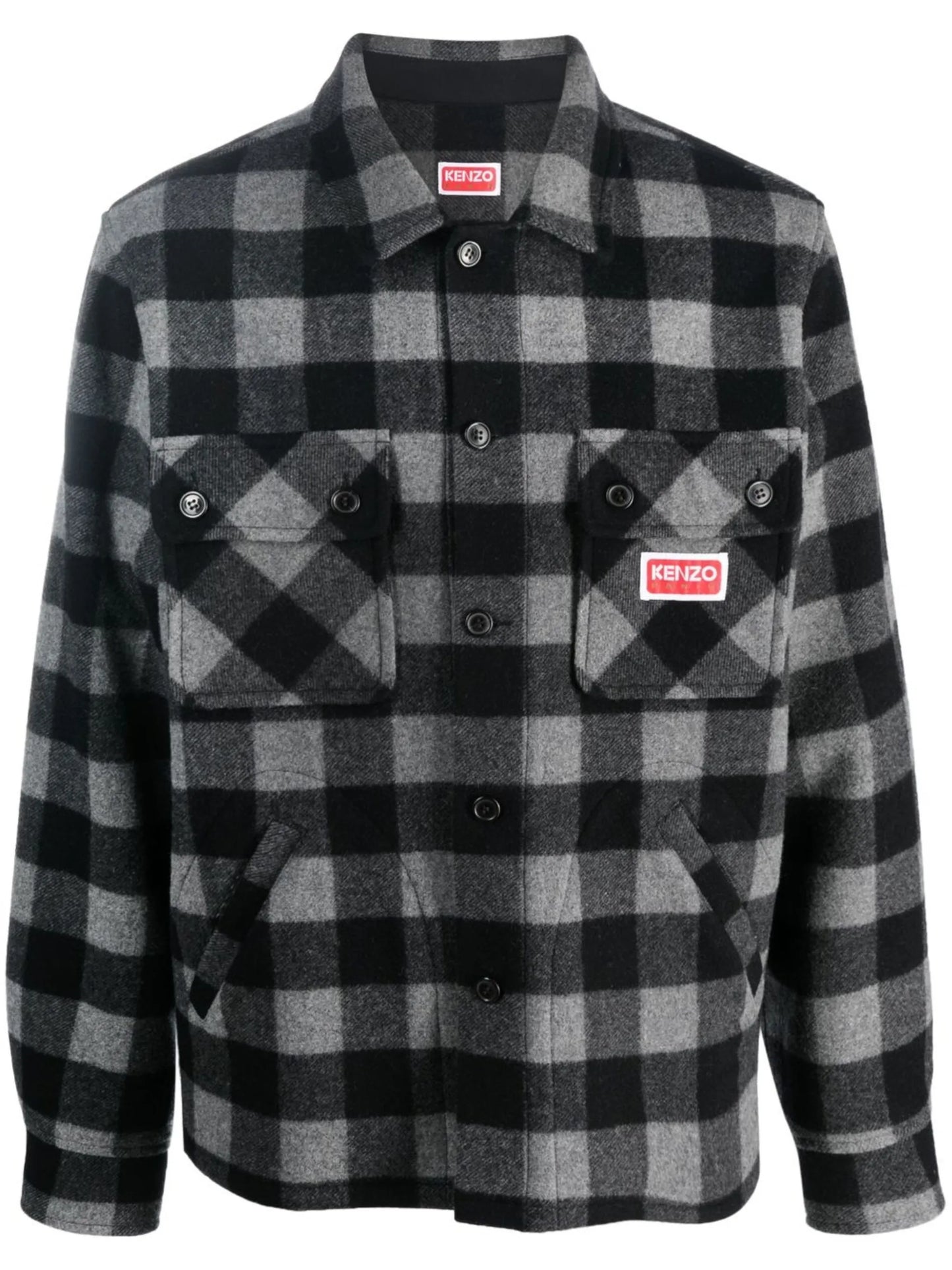 checked logo-patch overshirt