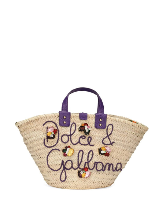 Kendra embroidered woven basket bag