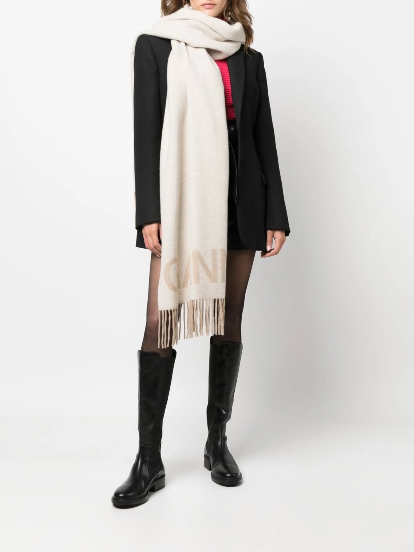 logo-print tassel-trim scarf