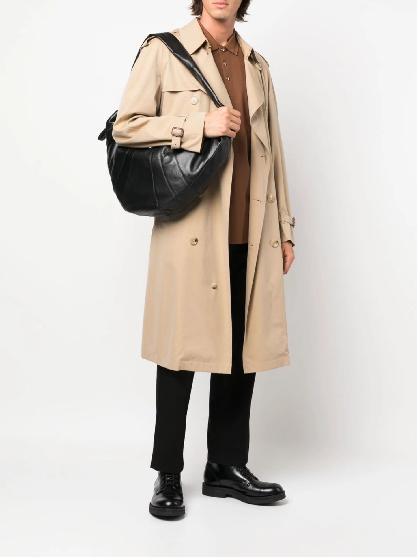 Croissant zip-up leather shoulder bag