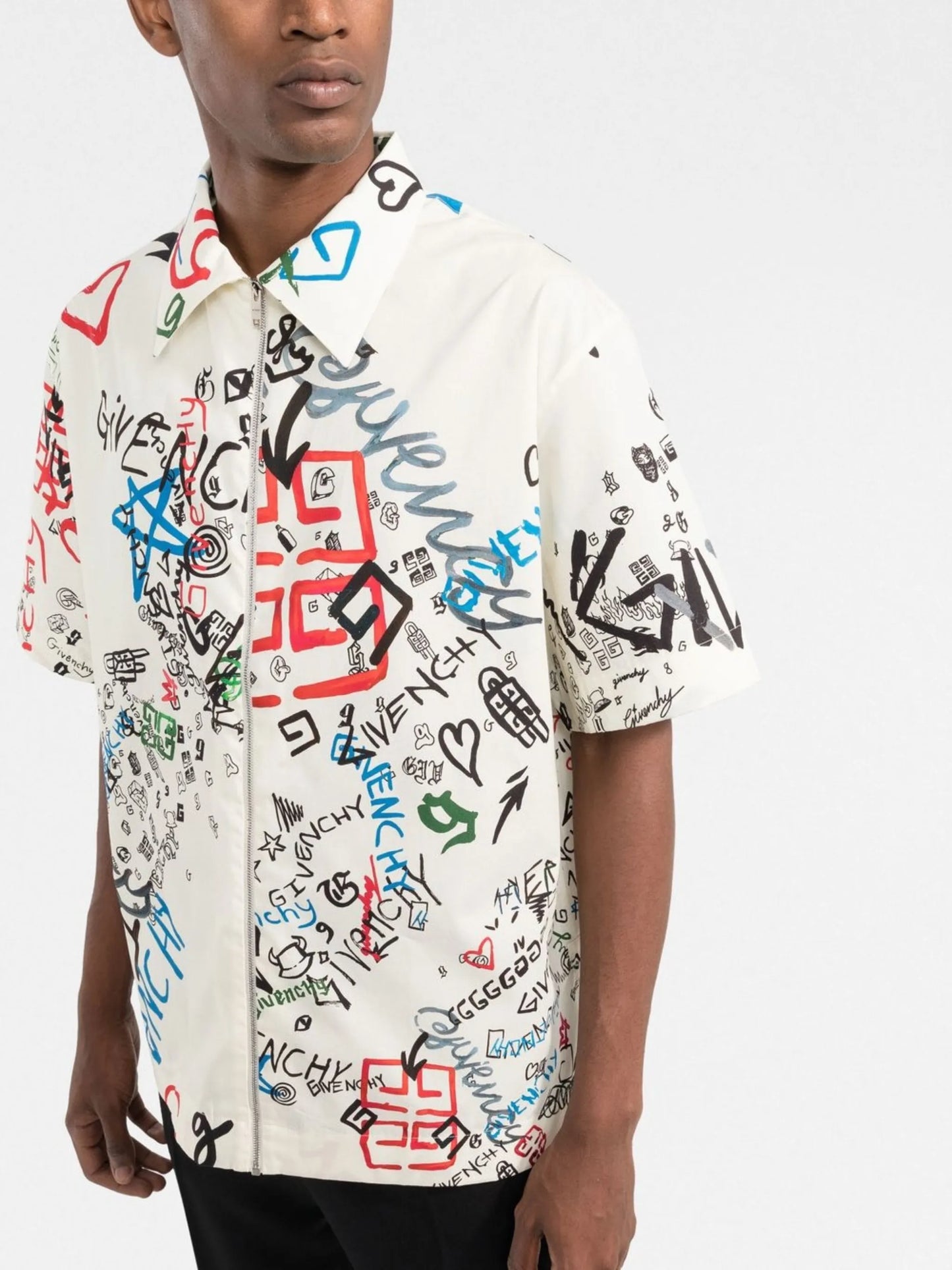graffiti-print zip-front shirt
