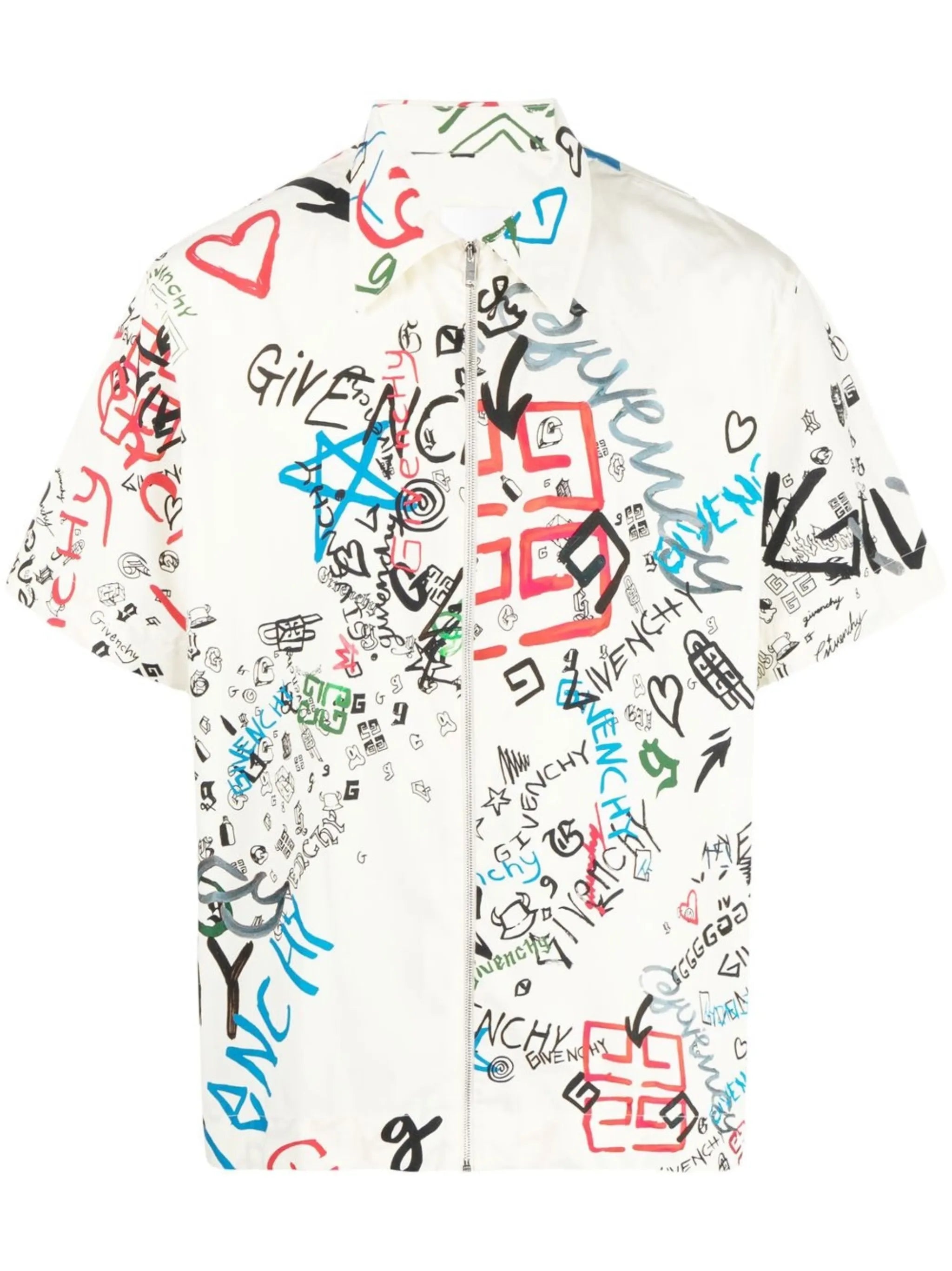 graffiti-print zip-front shirt