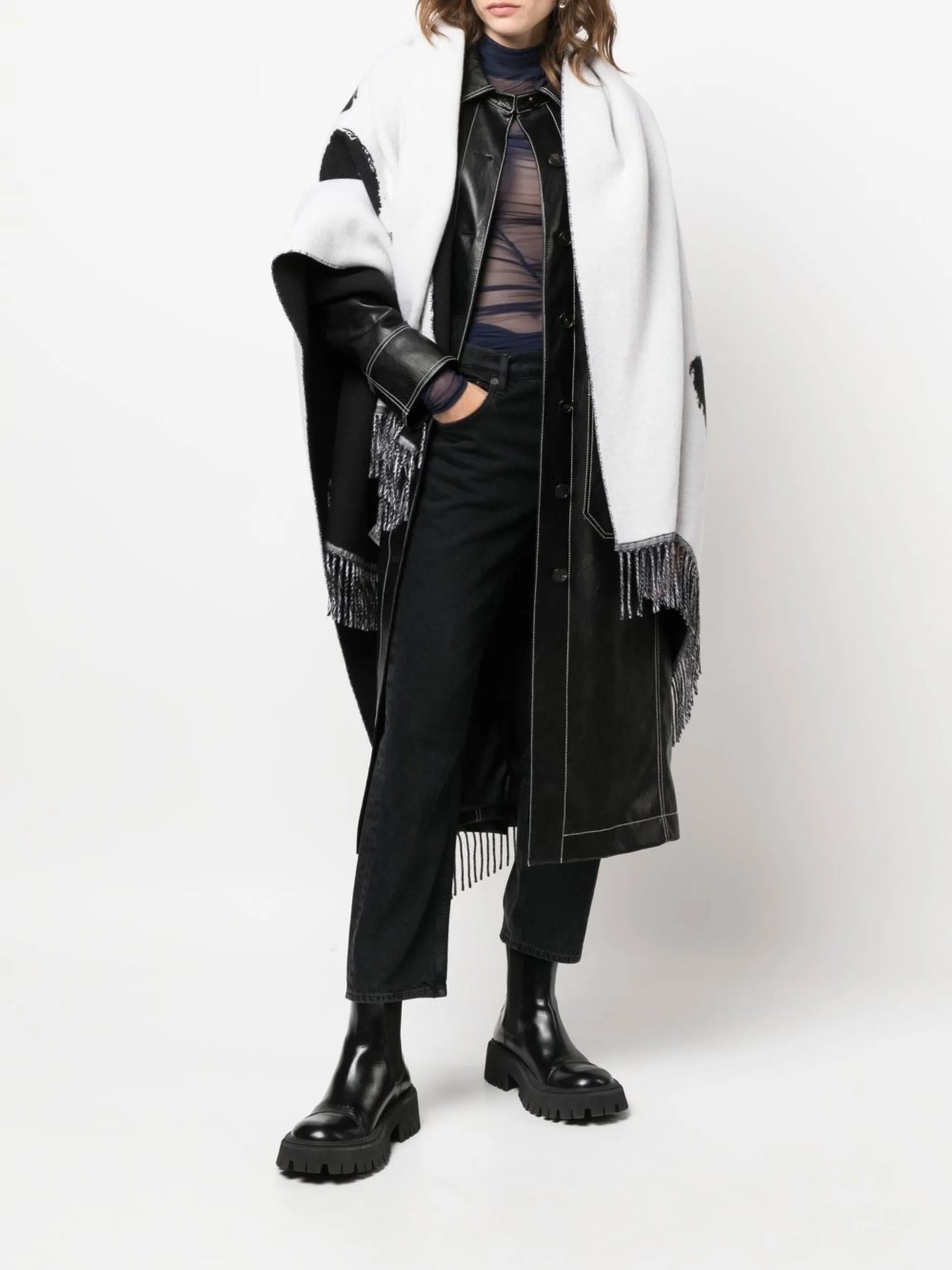 fringed knitted scarf