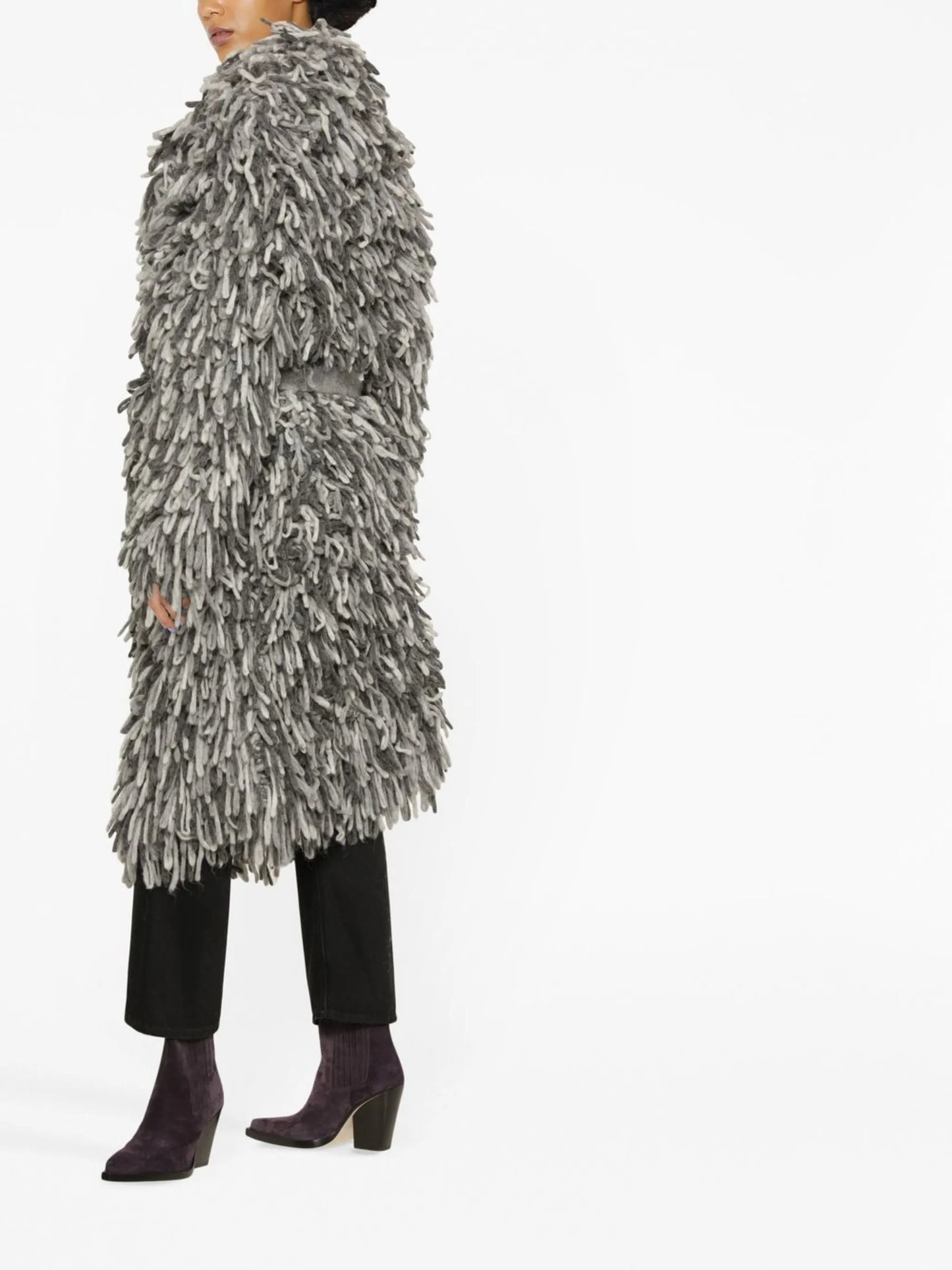 textured-finish belted-waist coat