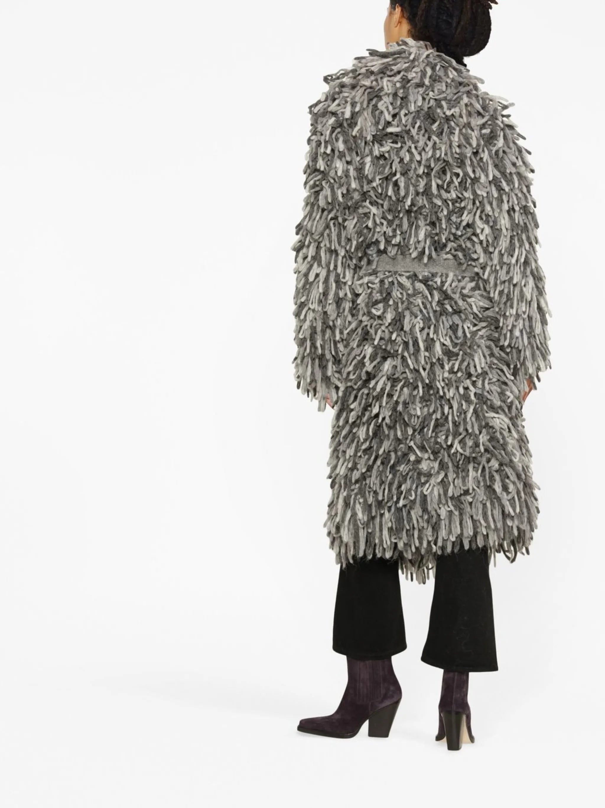 textured-finish belted-waist coat