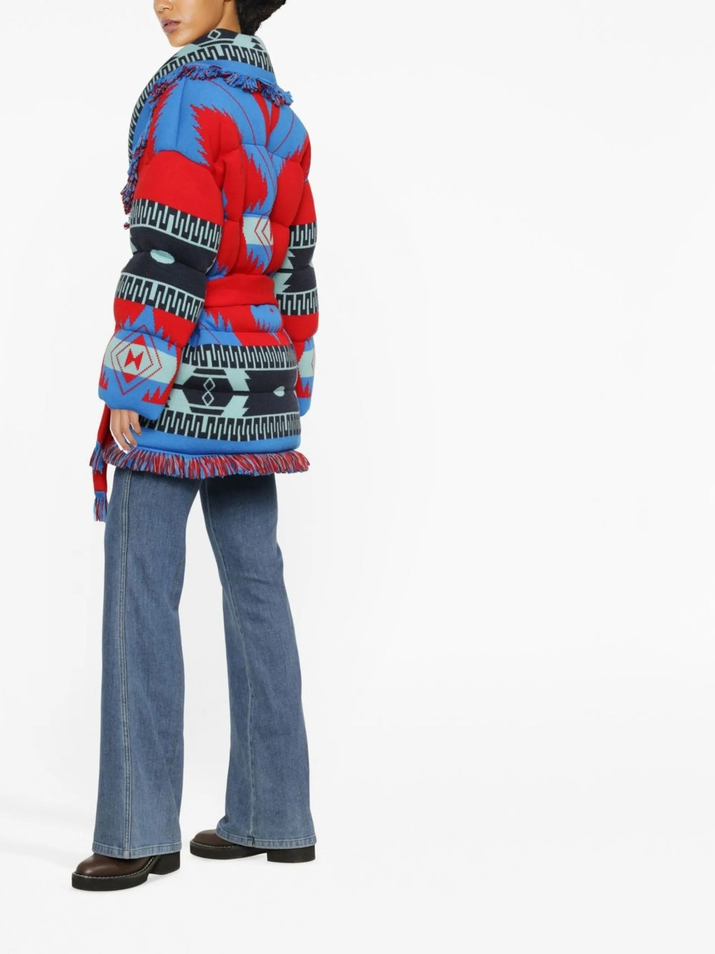 fringed-edge belted-waist cardigan