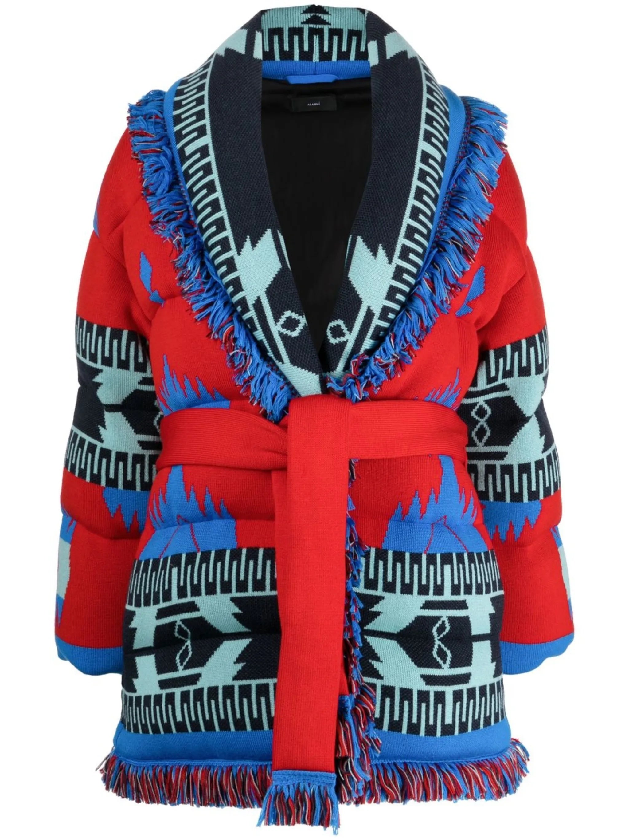 fringed-edge belted-waist cardigan