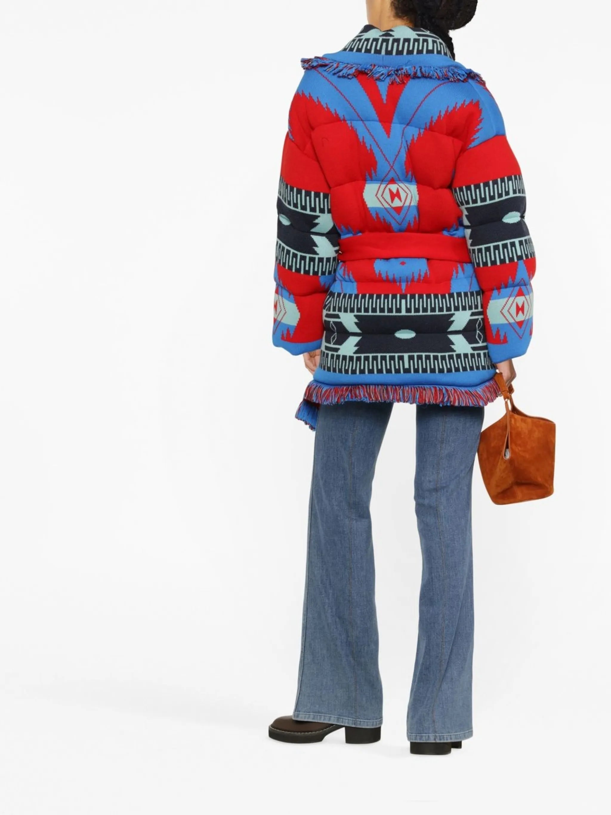 fringed-edge belted-waist cardigan