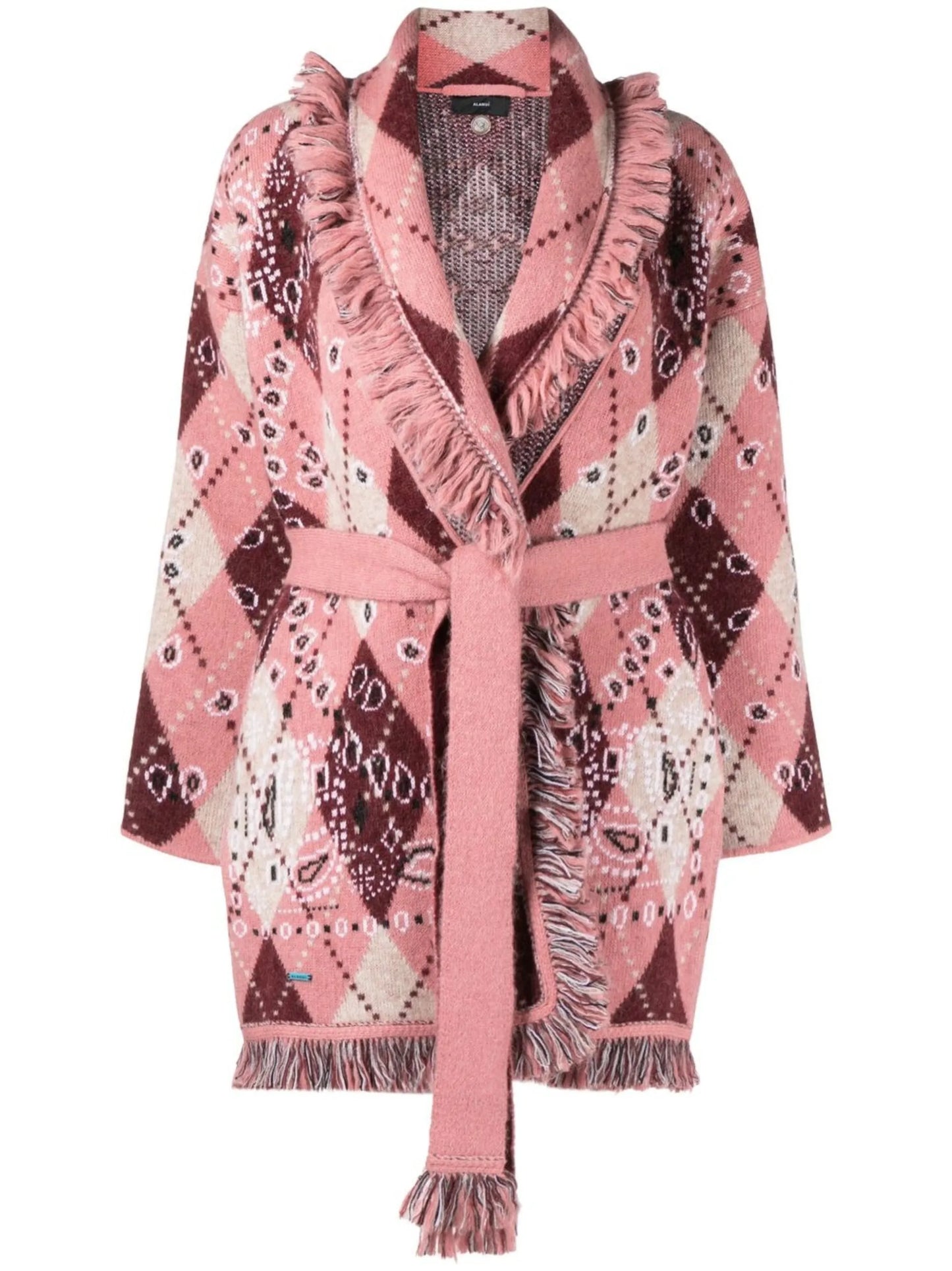 argyle-print tie-waist cardigan