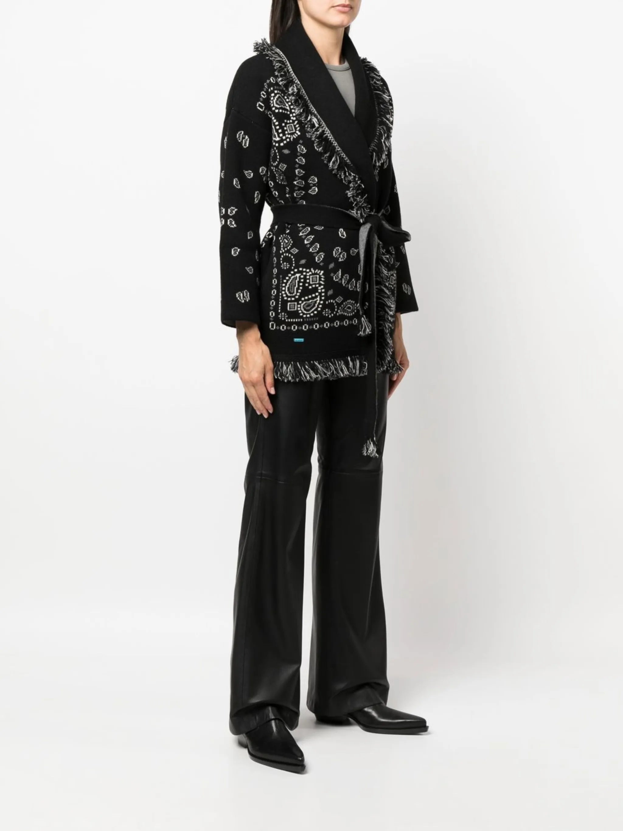 Bandana jacquard belted cardigan