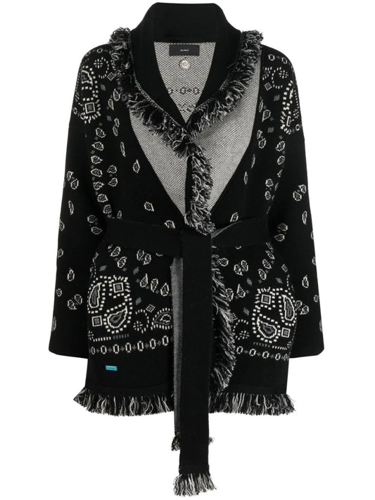 Bandana jacquard belted cardigan