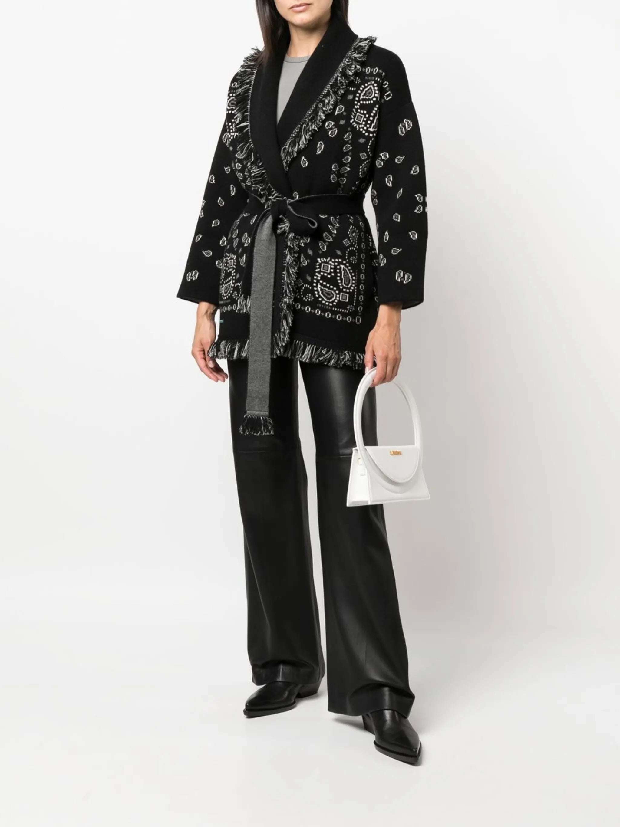Bandana jacquard belted cardigan
