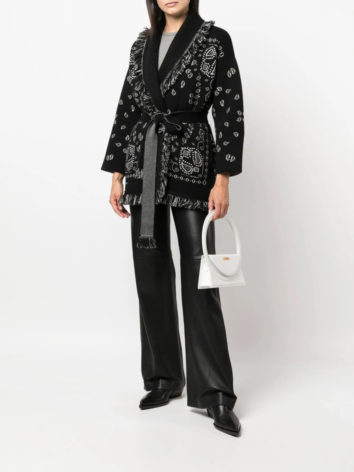 Bandana jacquard belted cardigan