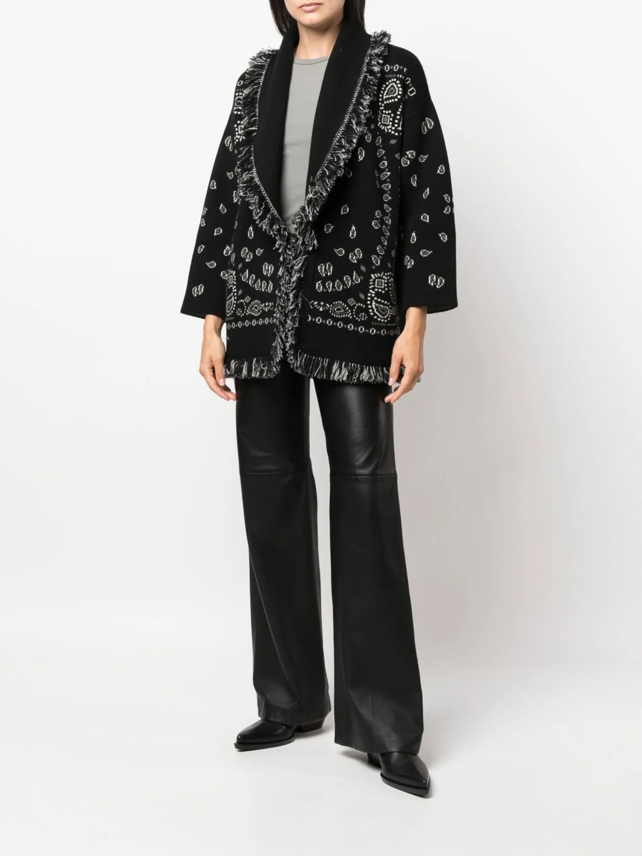 Bandana jacquard belted cardigan