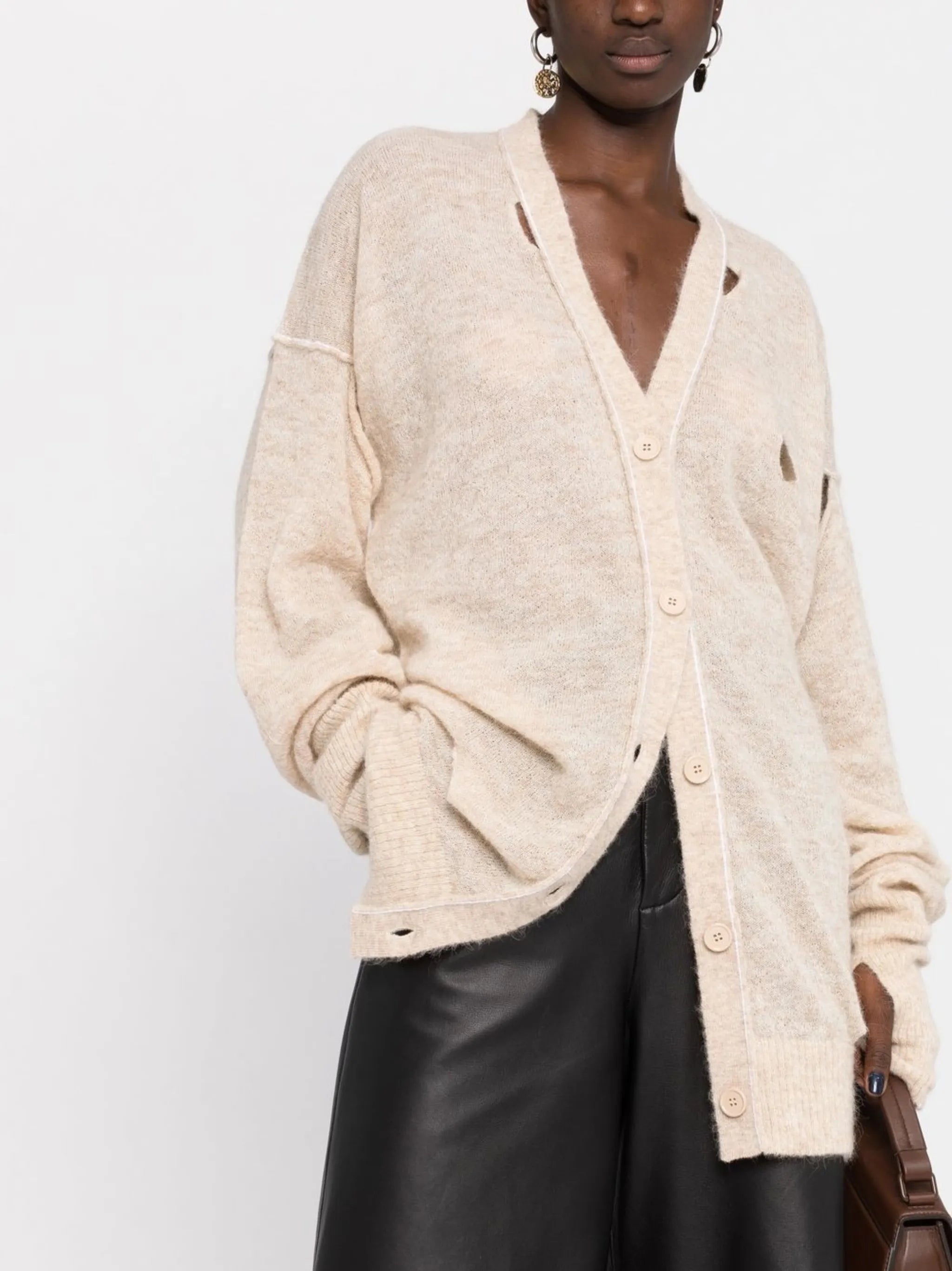 distressed V-neck cardigan