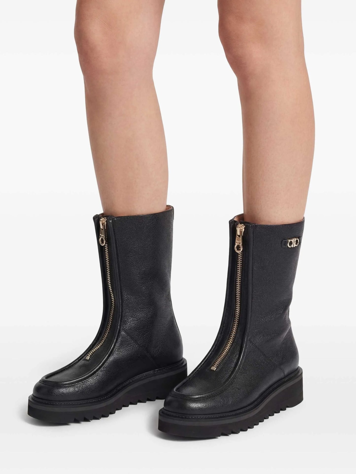 50mm zip-front leather boots