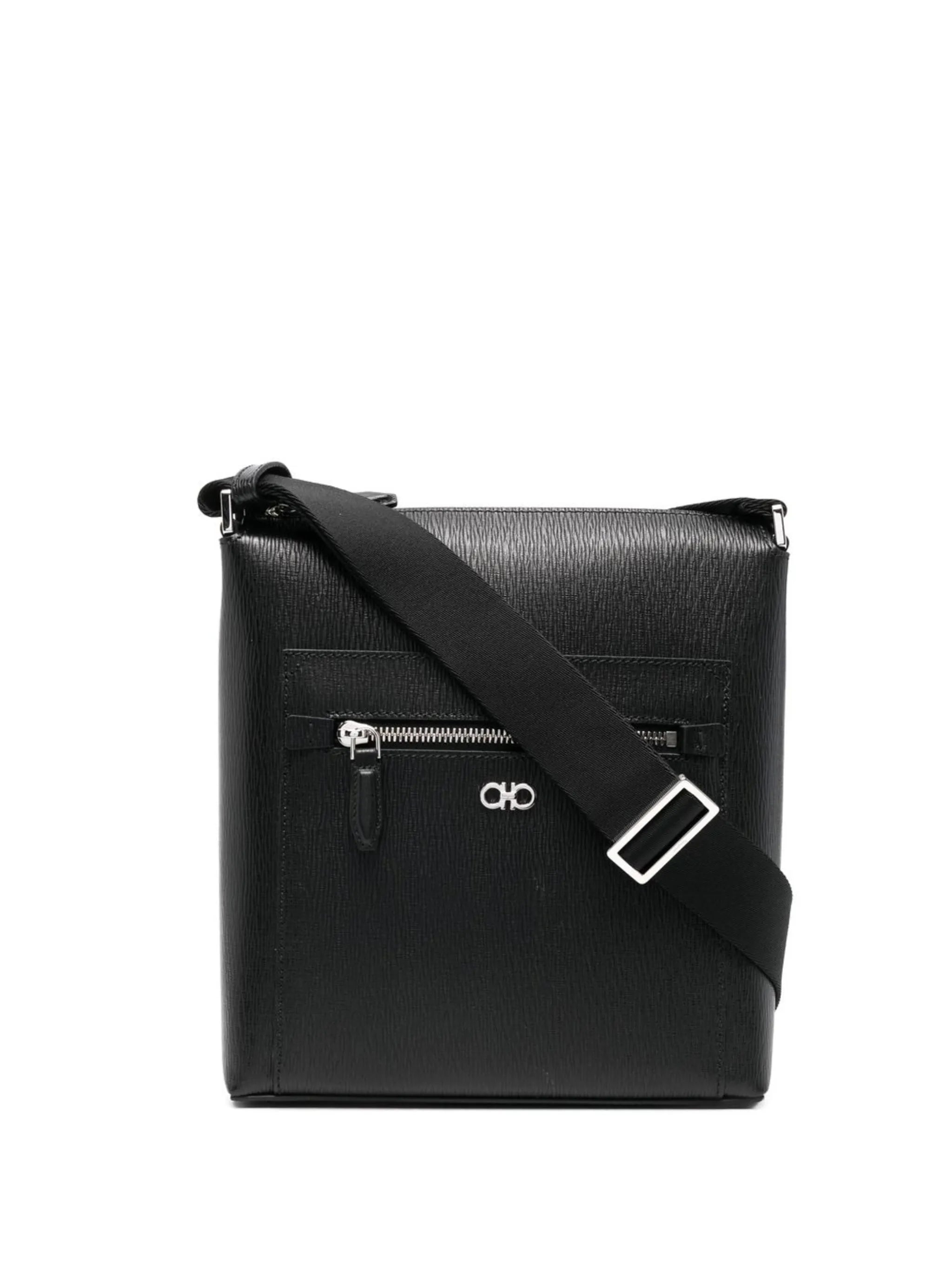 logo-plaque leather messenger bag