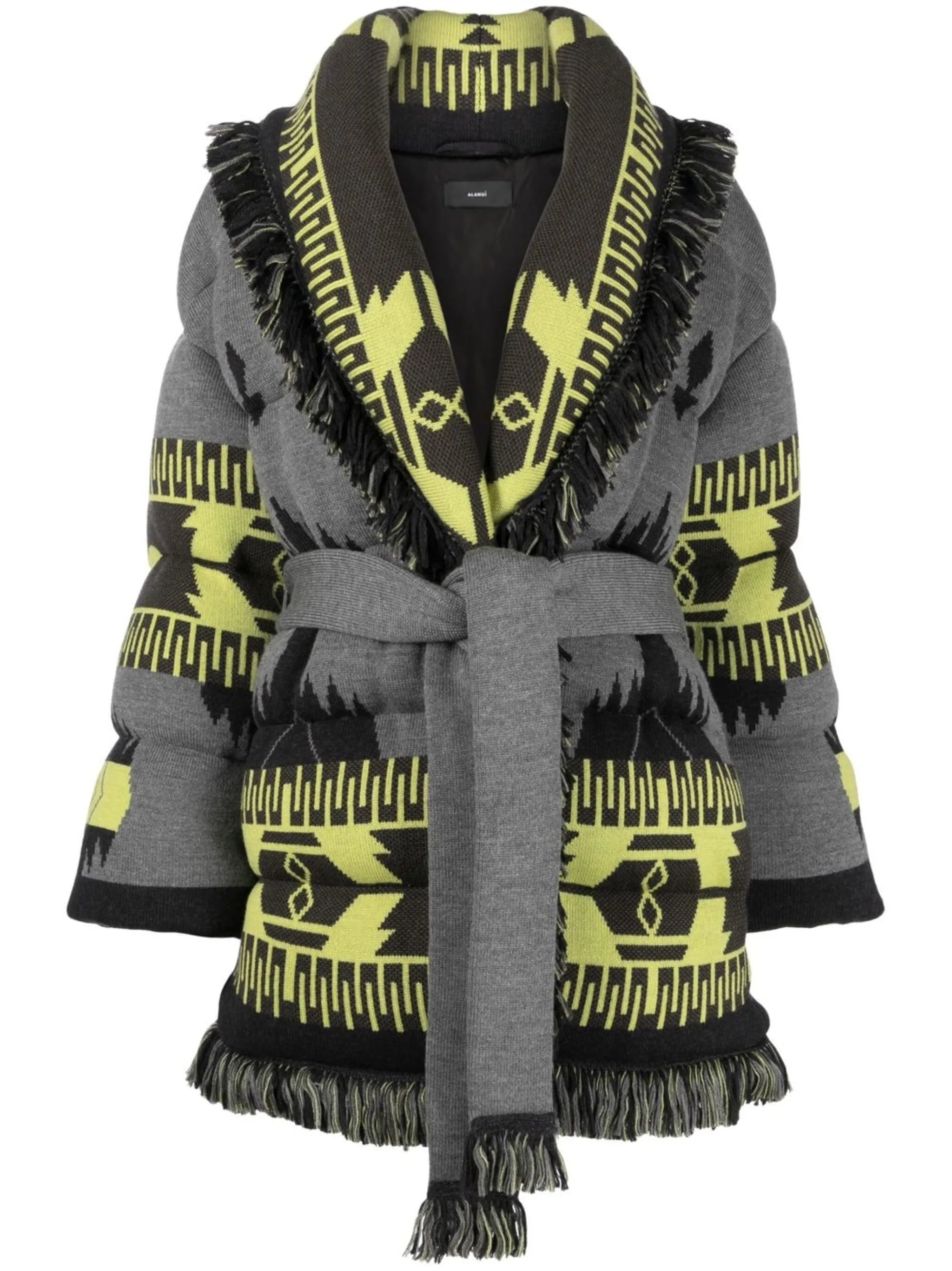 Icon jacquard belted puffer jacket