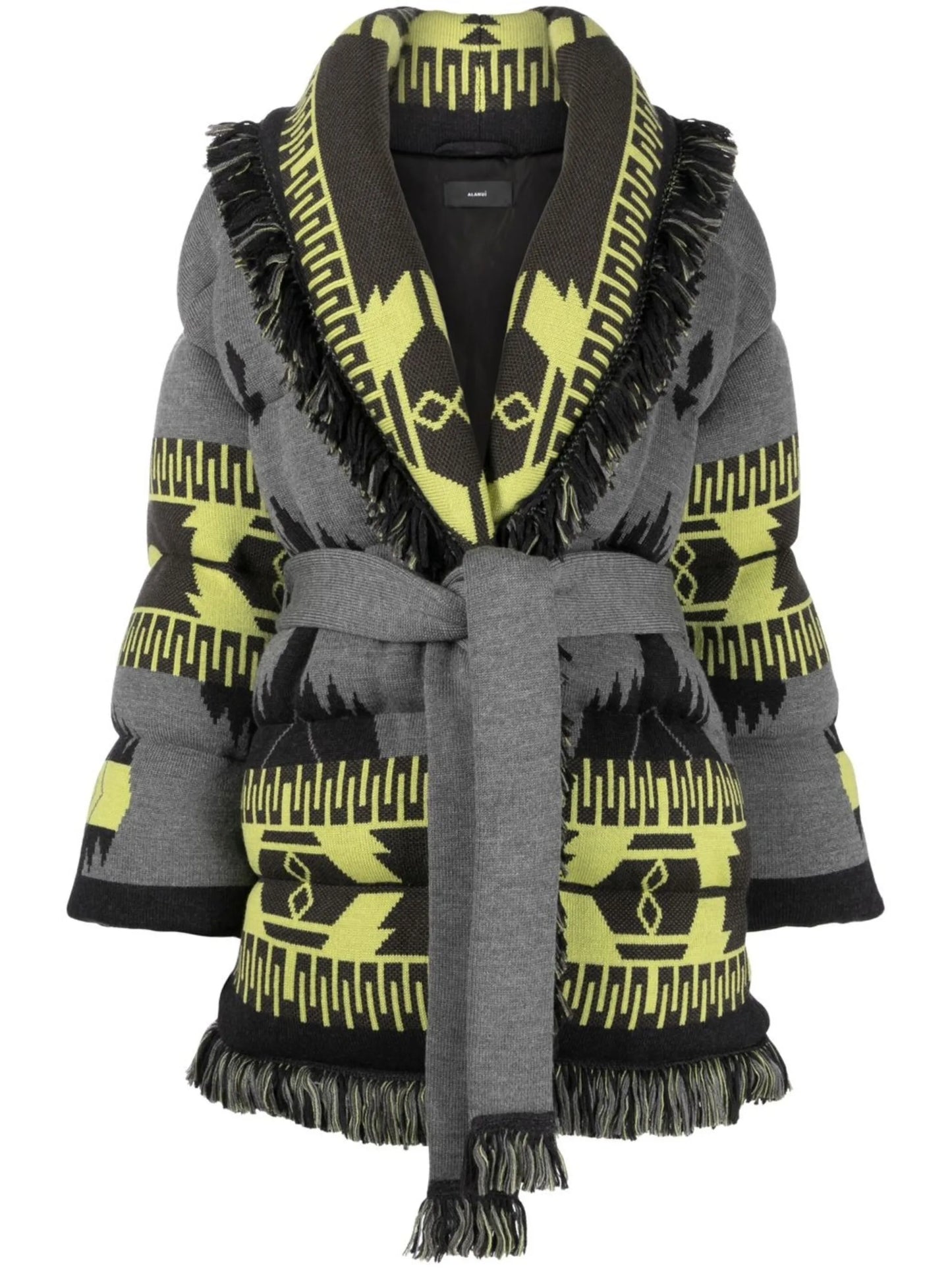 Icon jacquard belted puffer jacket