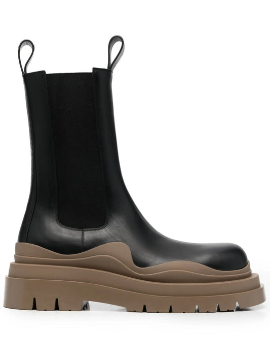 Tire contrasting-panel ankle boots