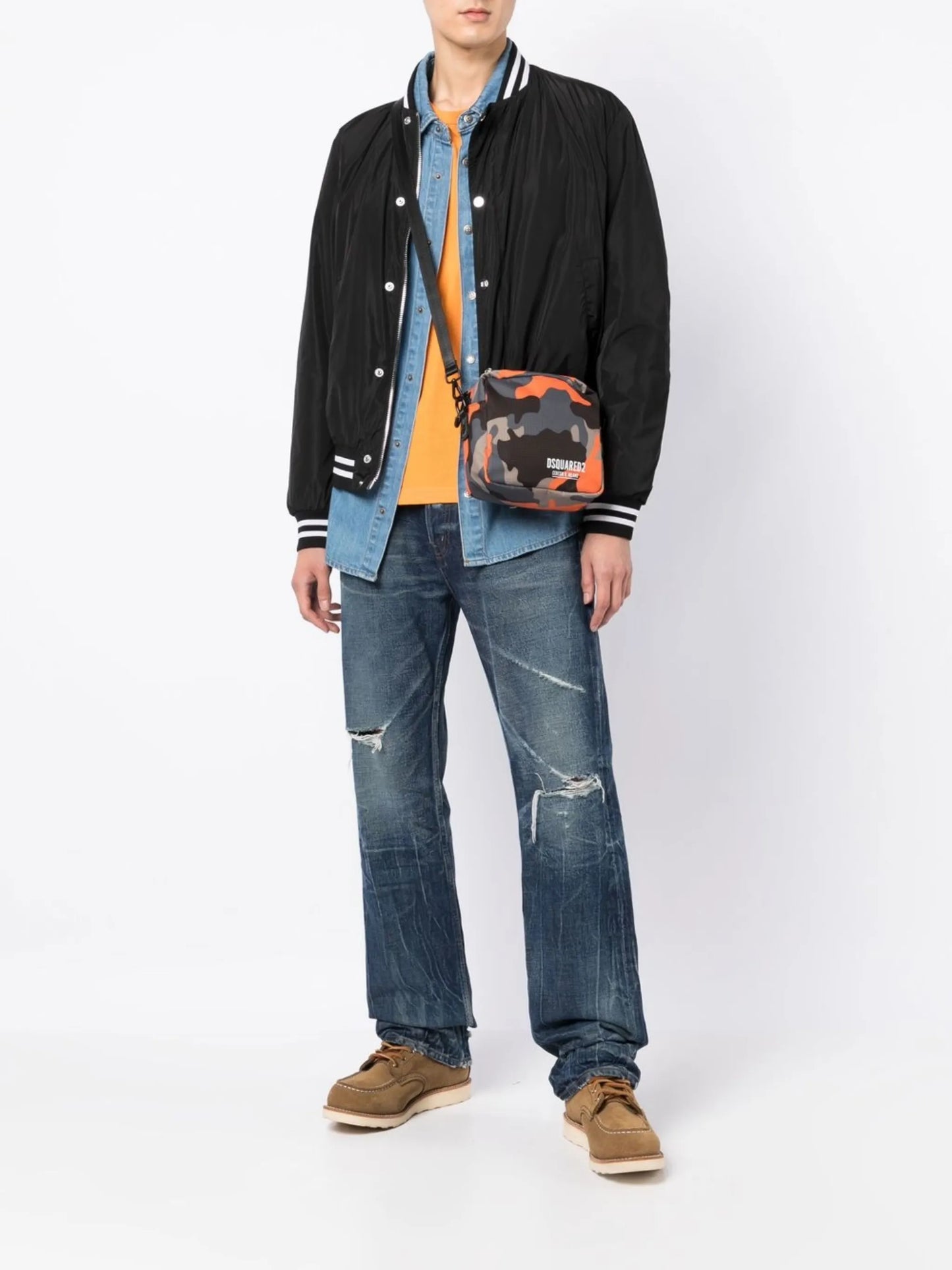 camouflage-print messenger bag