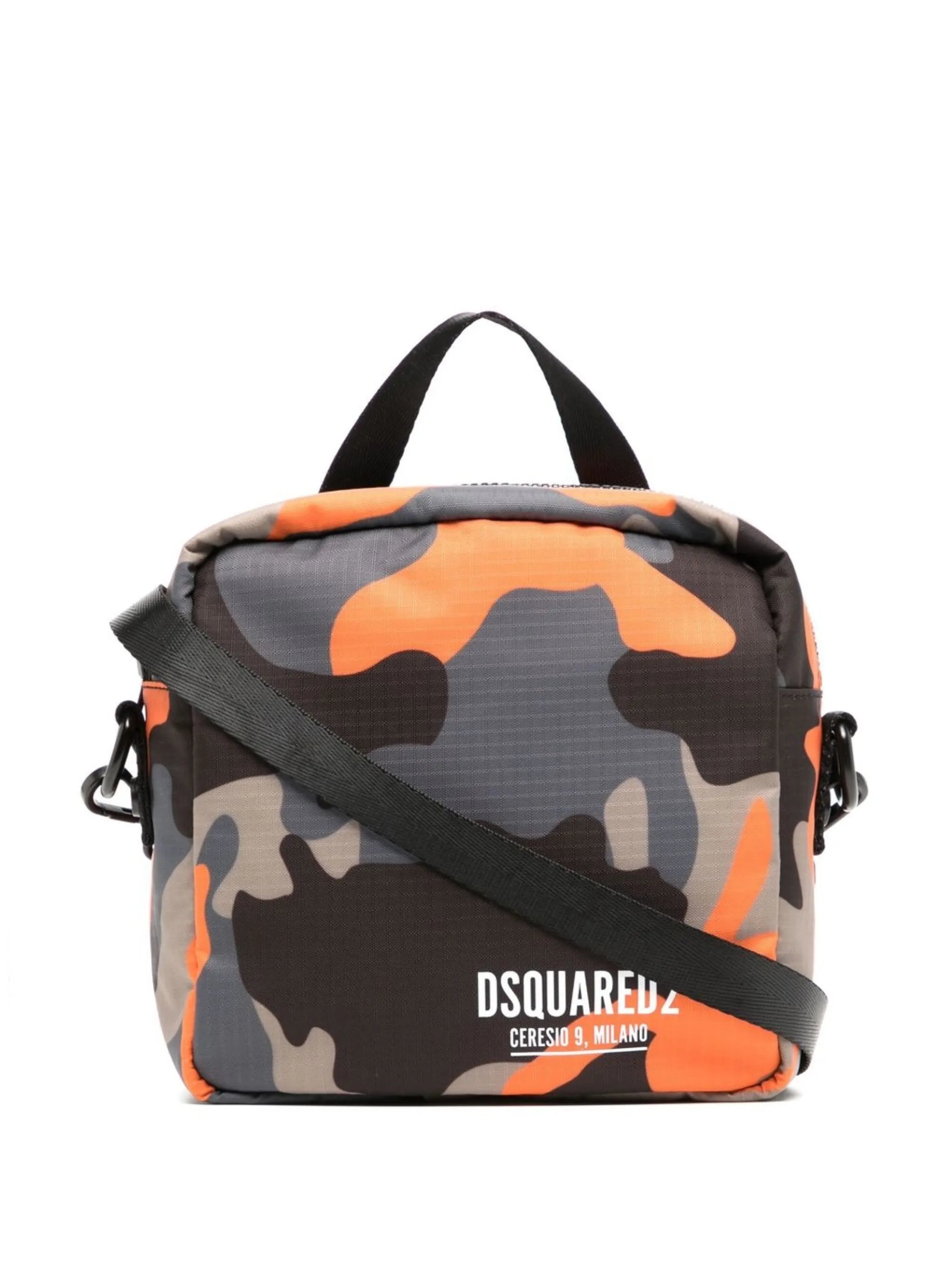 camouflage-print messenger bag