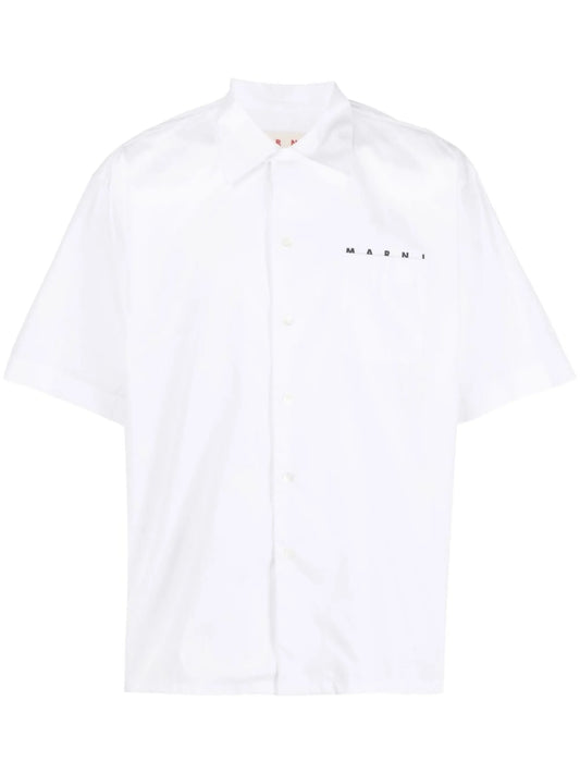 logo-print poplin bowling shirt